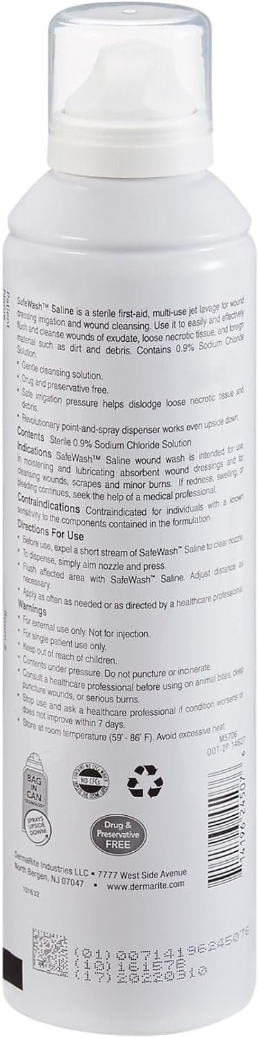 DermaRites SafeWash Sterile Saline Wound Wash, Scrapes, Spray Can, 7.4 oz - Image 2