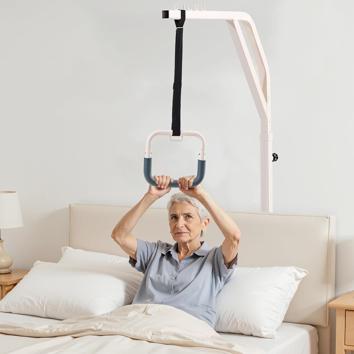 VEVOR Trapeze Bar for Bed Mobility, Height-Adjustable Free Standing Trapeze Bar with 2 Wheels, 300LBS Capacity Bed Pull Up Assist for Elderly Disabled, Ideal for Hospital, Nursing Home & Home Care - Image 8