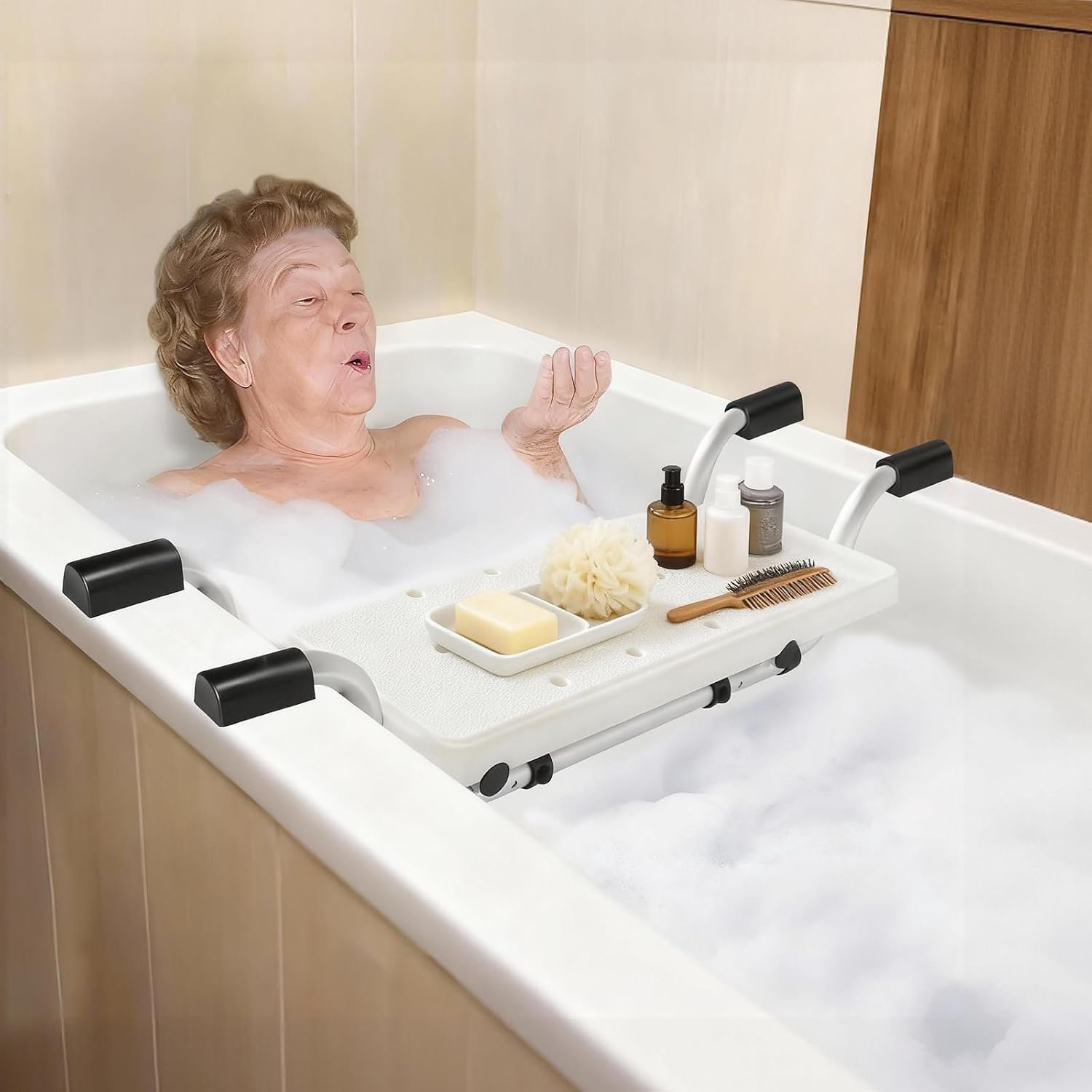 Bathtub Safety Seat for Seniors-Heavy Duty Aluminum Bench with Non-Slip Pads&Blue EVA Cushion,2-Width Adjustable Bath Seat Board, Anti-Scratch Design,Easy Tool-Free Installation - Image 8