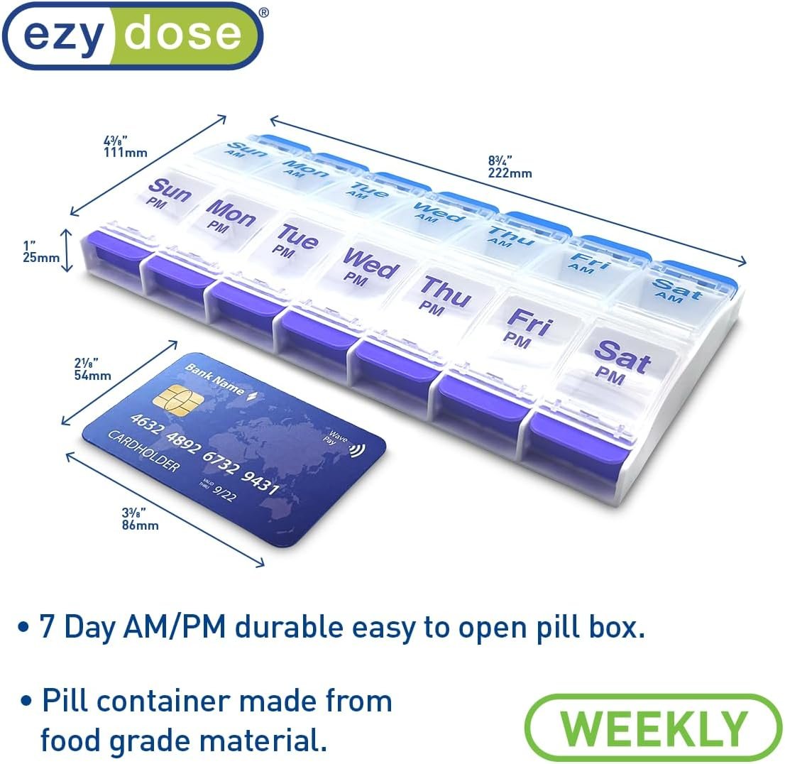 Ezy Dose Weekly (7-Day) AM/PM Pill Organizer, X-Large Case, Blue/Purple - Image 2