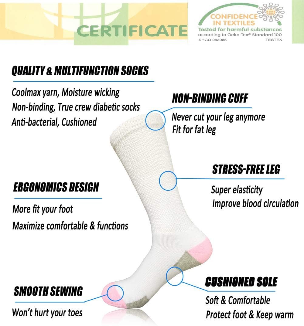 SYOLLAVE Women Diabetic Socks Non-Binding Wide Top Loose Fitting Medical Hospital Socks for Diabetes Edema Thick Ankle Crew Socks Casual Dress Sox - Image 2