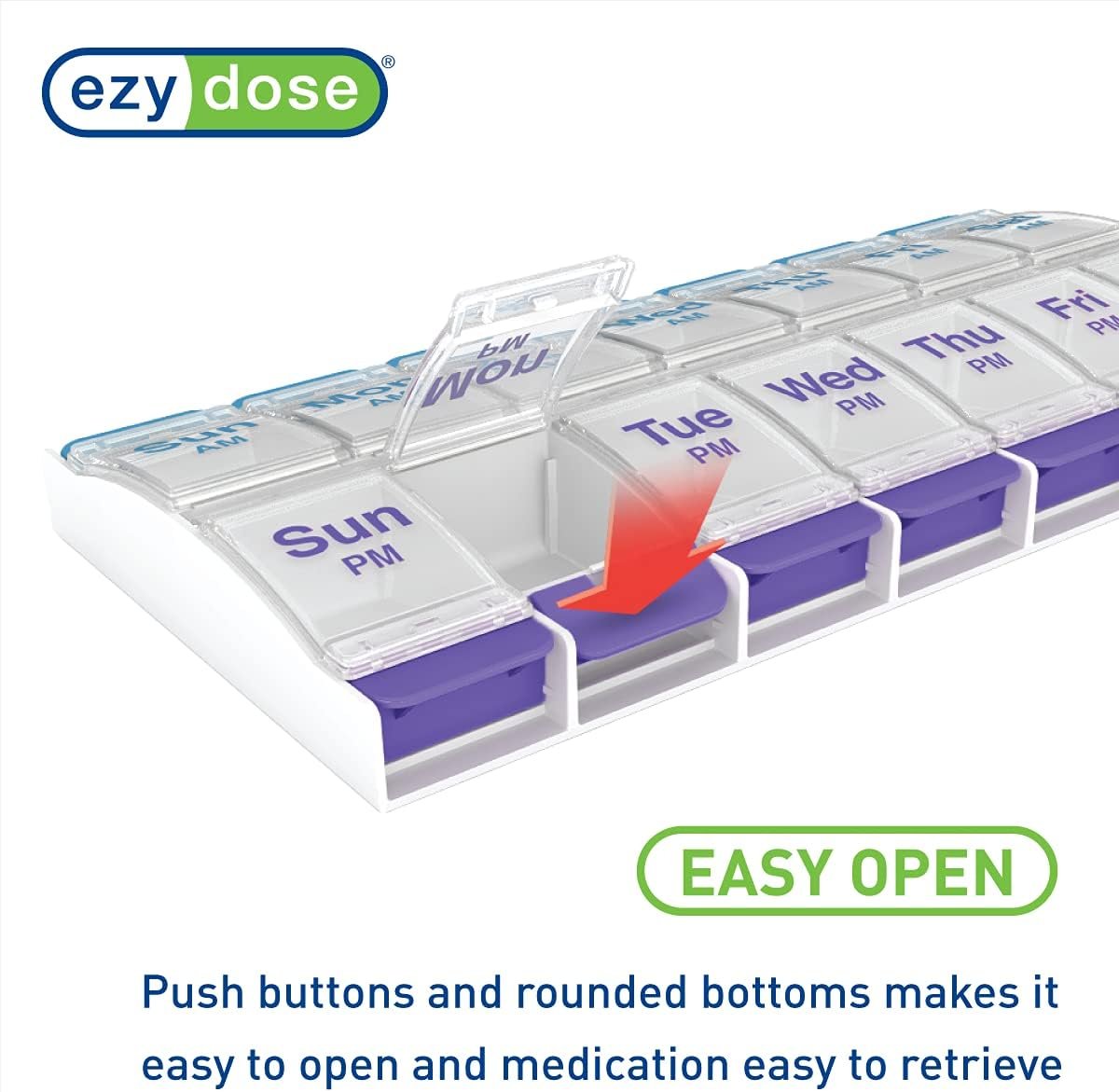 Ezy Dose Weekly (7-Day) AM/PM Pill Organizer, X-Large Case, Blue/Purple - Image 4