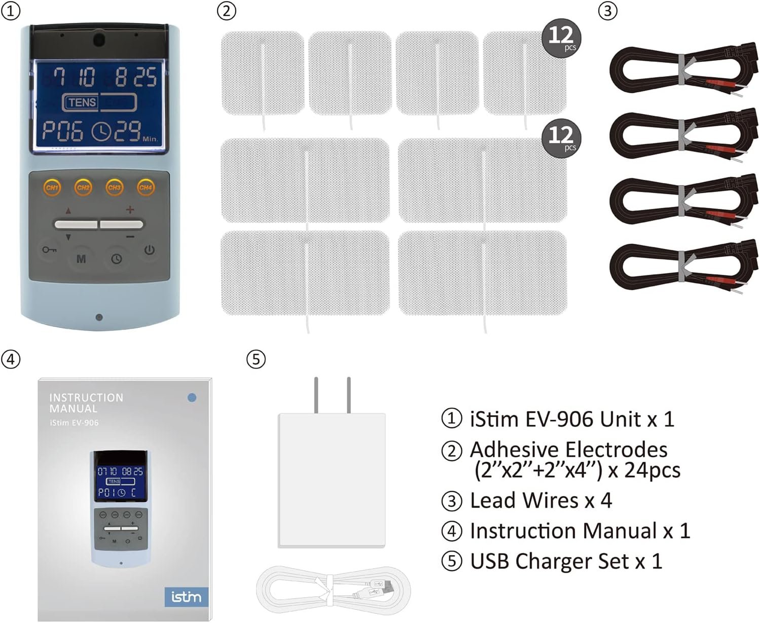 iStim TENS EMS Muscle Stimulator, EV-906 for Pain Relief and Muscle Strengthening, Japanese Gelled Electrodes Included - Image 9