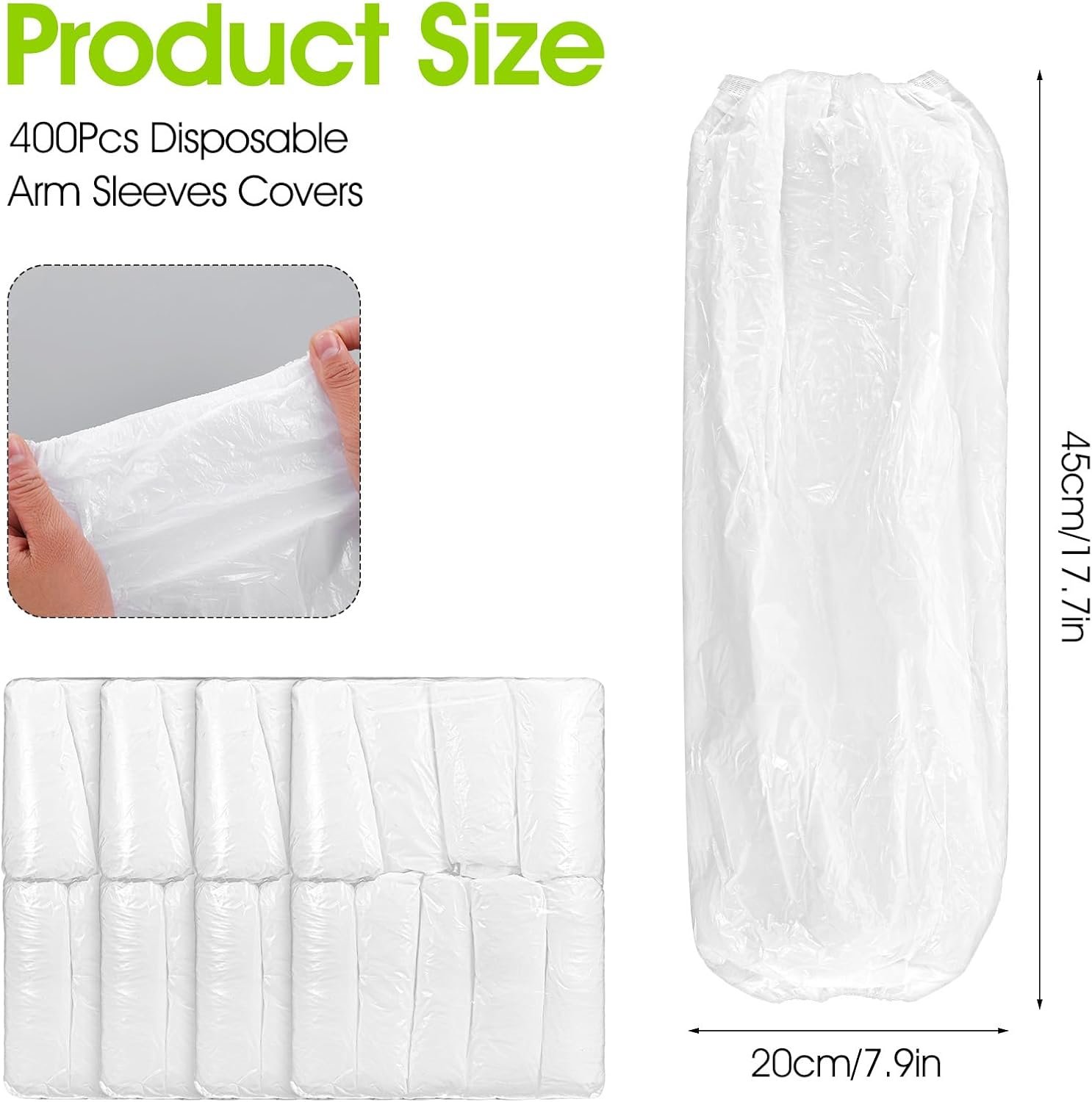 400Pcs Disposable Arm Sleeves Covers, 17.7" Long Waterproof PE Oversleeves with Elastic Cuffs for Painting, Cleaning, Tattooing & Food Handling - Image 2