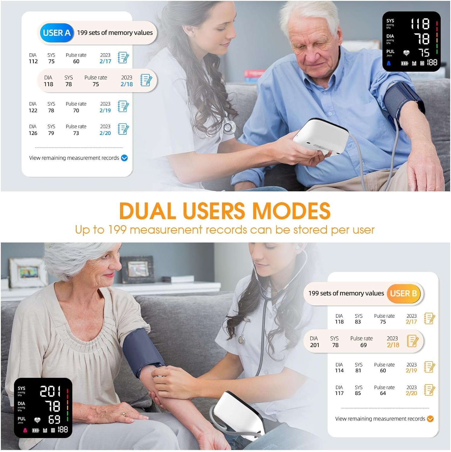 Blood Pressure Machine, Automatic Upper Arm Blood Pressure Monitor with 2x199 Readout, 4.5 Inch Backlit Large Screen Adjustable Large Cuff 9 to 17 Inches - Arrhythmia and Home Hypertension Detector - Image 4