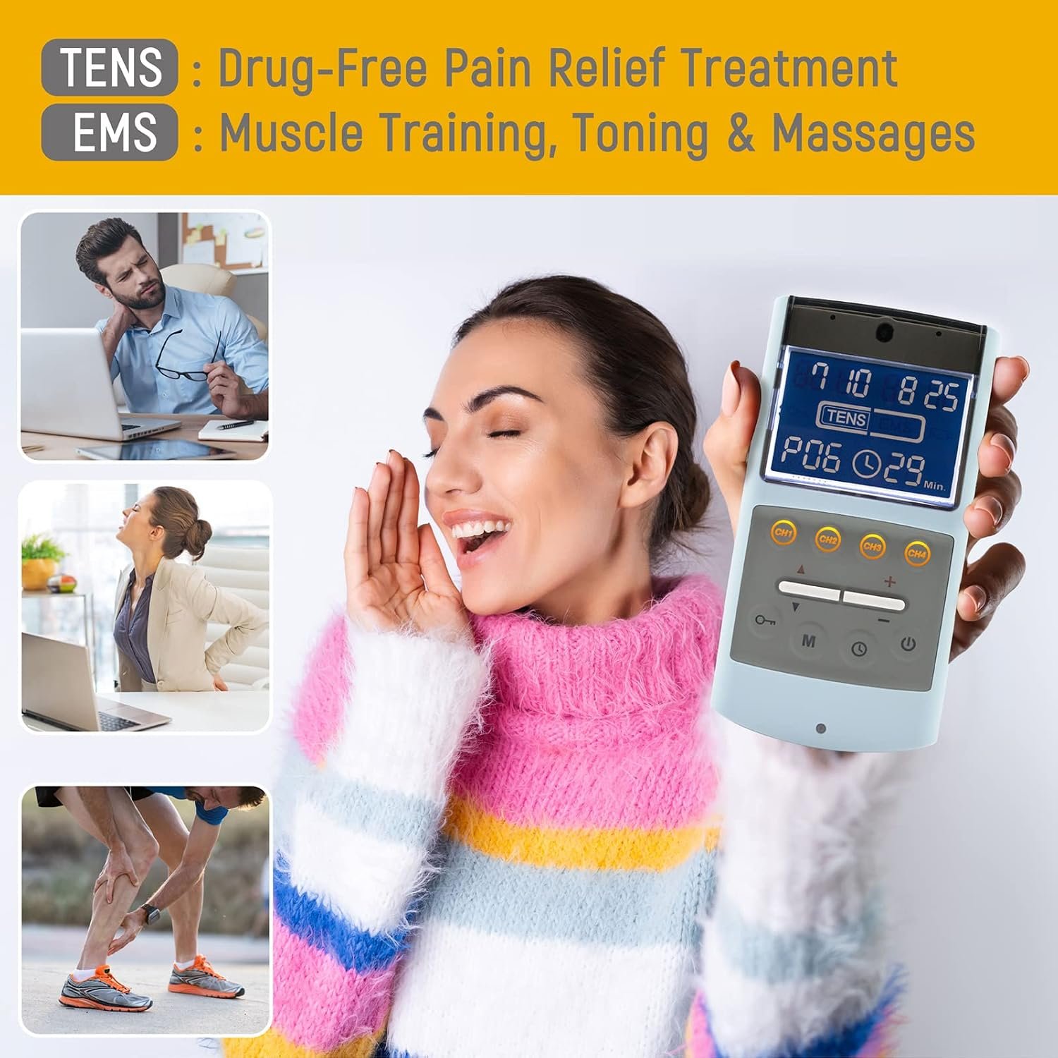 iStim TENS EMS Muscle Stimulator, EV-906 for Pain Relief and Muscle Strengthening, Japanese Gelled Electrodes Included - Image 5