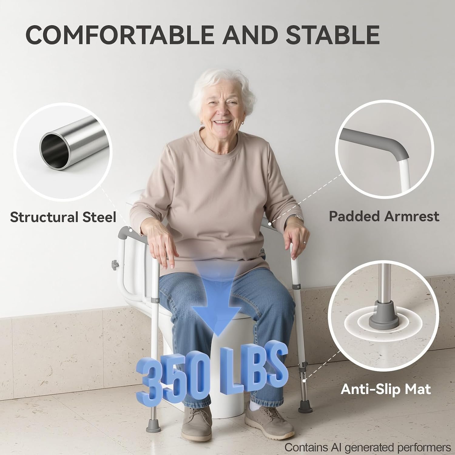 Loyoda Toilet Safety Rail, Adjustable Height & Width, 350 lbs for Seniors - Image 2