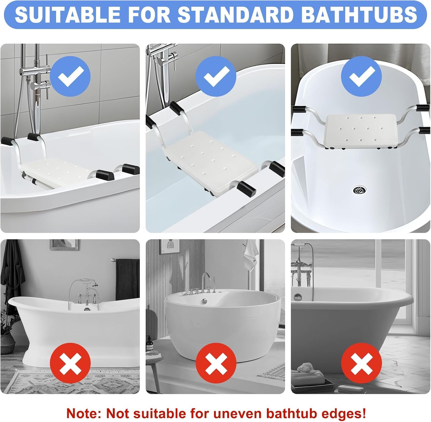 Bathtub Safety Seat for Seniors-Heavy Duty Aluminum Bench with Non-Slip Pads&Blue EVA Cushion,2-Width Adjustable Bath Seat Board, Anti-Scratch Design,Easy Tool-Free Installation - Image 7