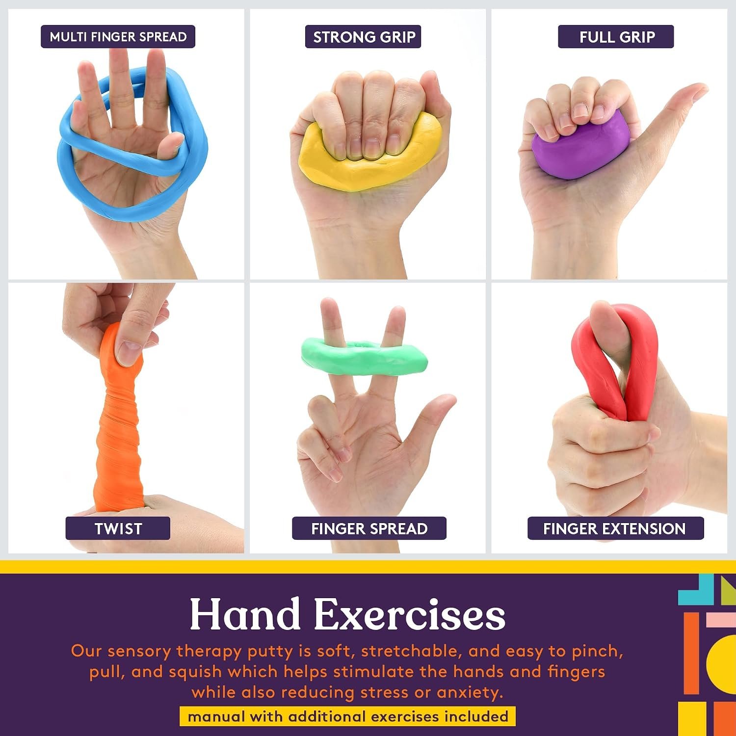Special Supplies Therapy Putty for Kids and Adults - Resistive Hand Exercise Stress Relief Therapy Putty Kit, Set of 6 Strengths, 3 Ounces of Each Putty - Image 6
