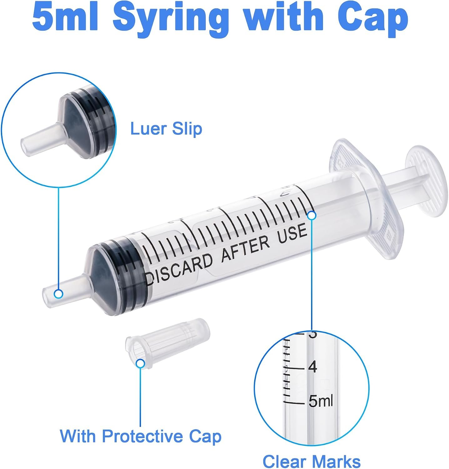 12Pack 5ml Syringes Without Needle for Liquid, Plastic Syringes with Cap for Feeding Pets, Measuring, Refilling, Oil, Individually Sealed - Image 3