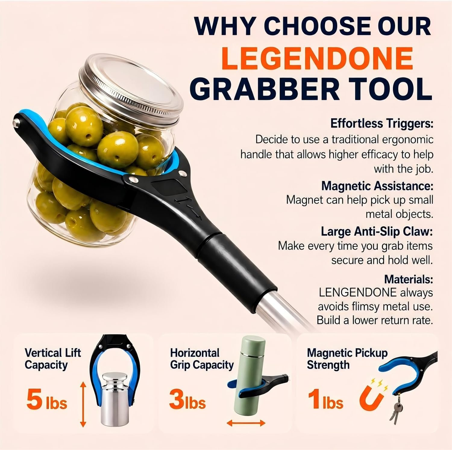 32" Grabber Reacher Tool, LEGENDONE 2-Pack Long Foldable Reaching Pickup Tool for Senior, Wide Claw Trash Picker Stick, Surgery Recovery Must Haves Gifts, 360° Rotating Jaw| Anti-Slip| Magnetic Tip - Image 3