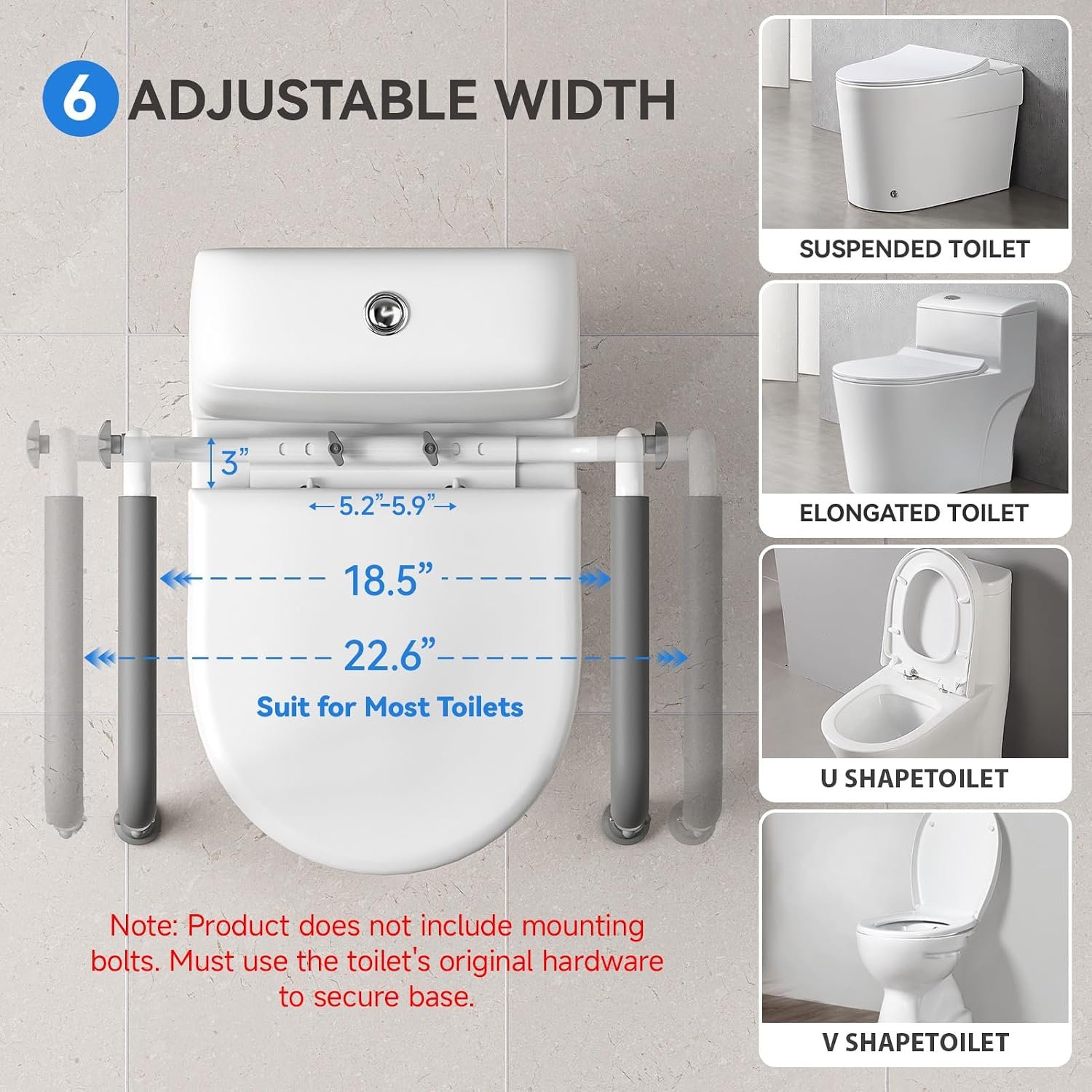 Loyoda Toilet Safety Rail, Adjustable Height & Width, 350 lbs for Seniors - Image 4