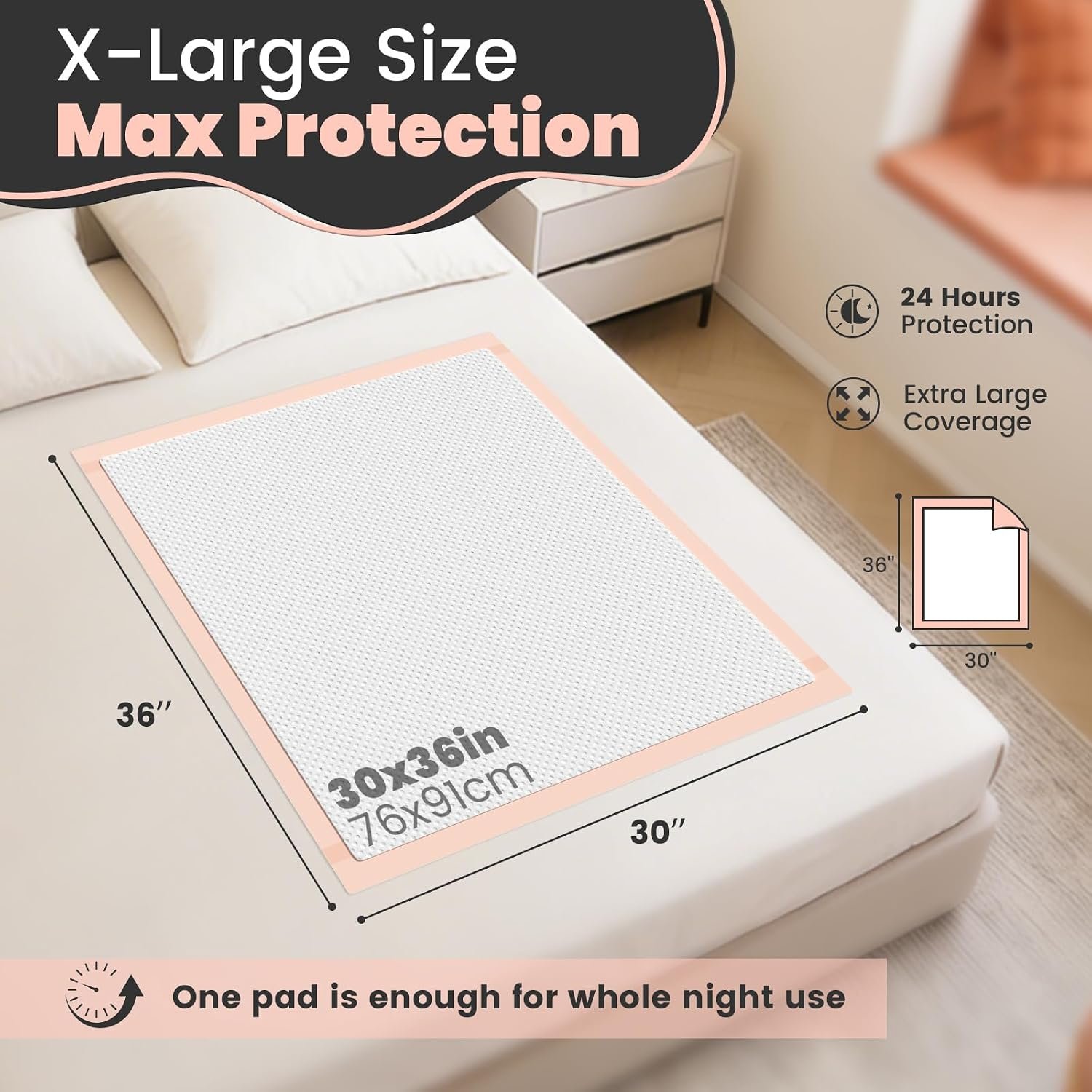 MKISS Bed Pads with Adhesive Strip 30"x36", Thick Absorbent Incontinence Adults Underpads Disposable, Leakproof Pee Pads, Extra Large Pet Training Pads,50 Count - Image 4