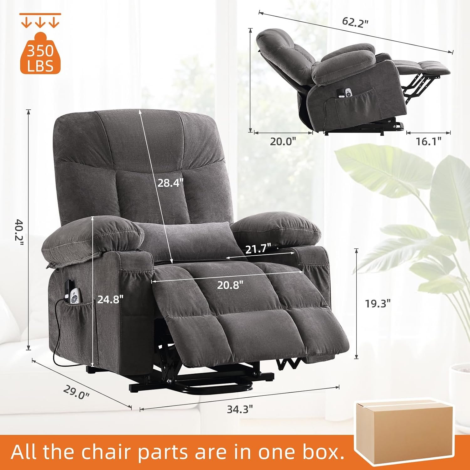 Power Lift Recliner Chair for Elderly with Vibration Massage and Lumbar Heating Electric Recliner Sofa with Cup Holders and USB Charge Port for Living Room Comfort - Image 2