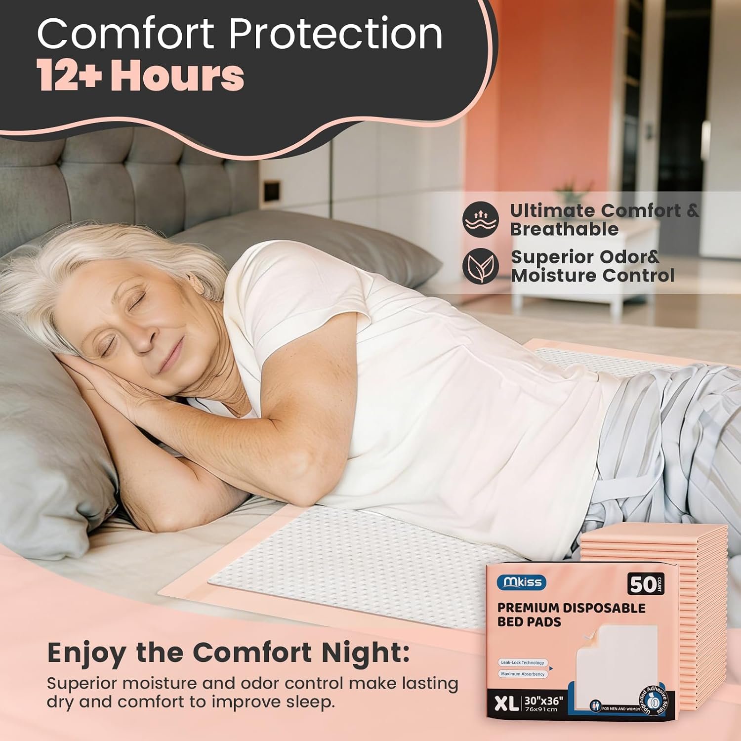 MKISS Bed Pads with Adhesive Strip 30"x36", Thick Absorbent Incontinence Adults Underpads Disposable, Leakproof Pee Pads, Extra Large Pet Training Pads,50 Count - Image 6