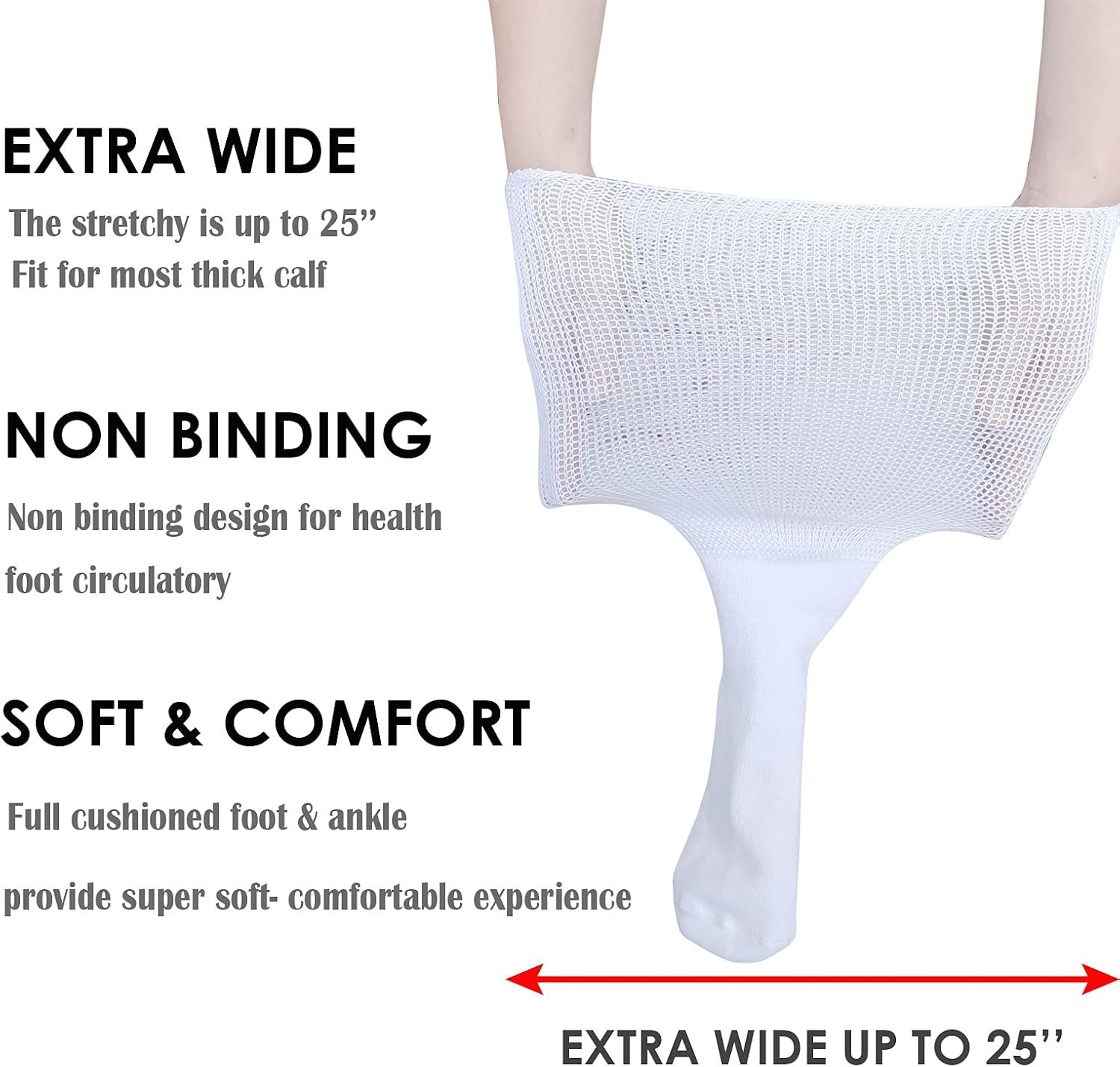 CIRZUEX Extra Wide Socks for Lymphedema Swollen Feet Leg, Bariatric Socks, Cast Boot Sock, Diabetic Non Binding Neuropathy Swelling Women Men 2 Pairs - Image 2