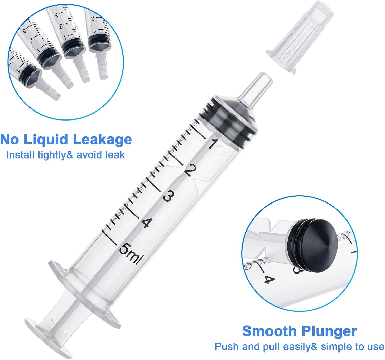 12Pack 5ml Syringes Without Needle for Liquid, Plastic Syringes with Cap for Feeding Pets, Measuring, Refilling, Oil, Individually Sealed - Image 4