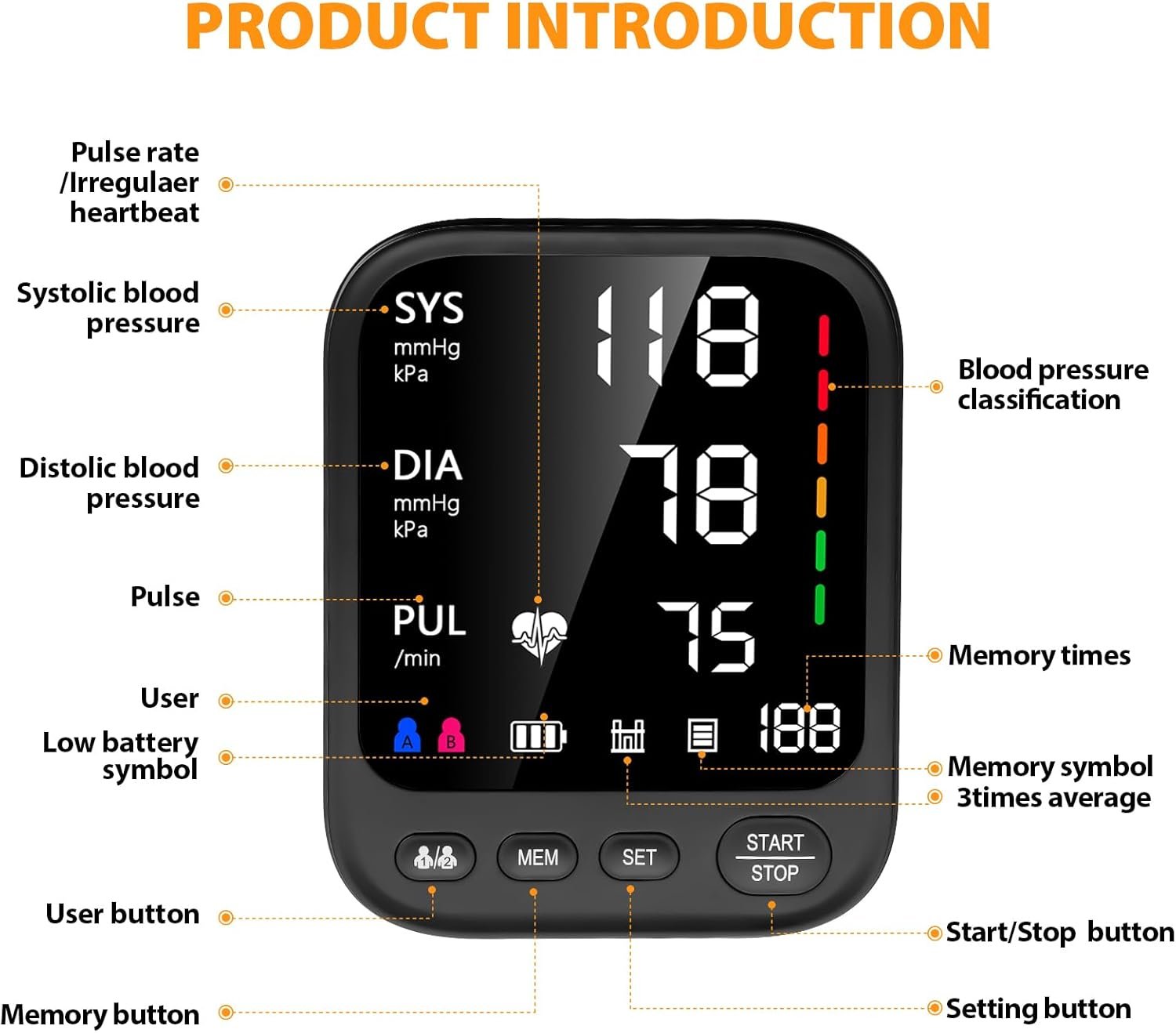 Blood Pressure Machine, Automatic Upper Arm Blood Pressure Monitor with 2x199 Readout, 4.5 Inch Backlit Large Screen Adjustable Large Cuff 9 to 17 Inches - Arrhythmia and Home Hypertension Detector - Image 2