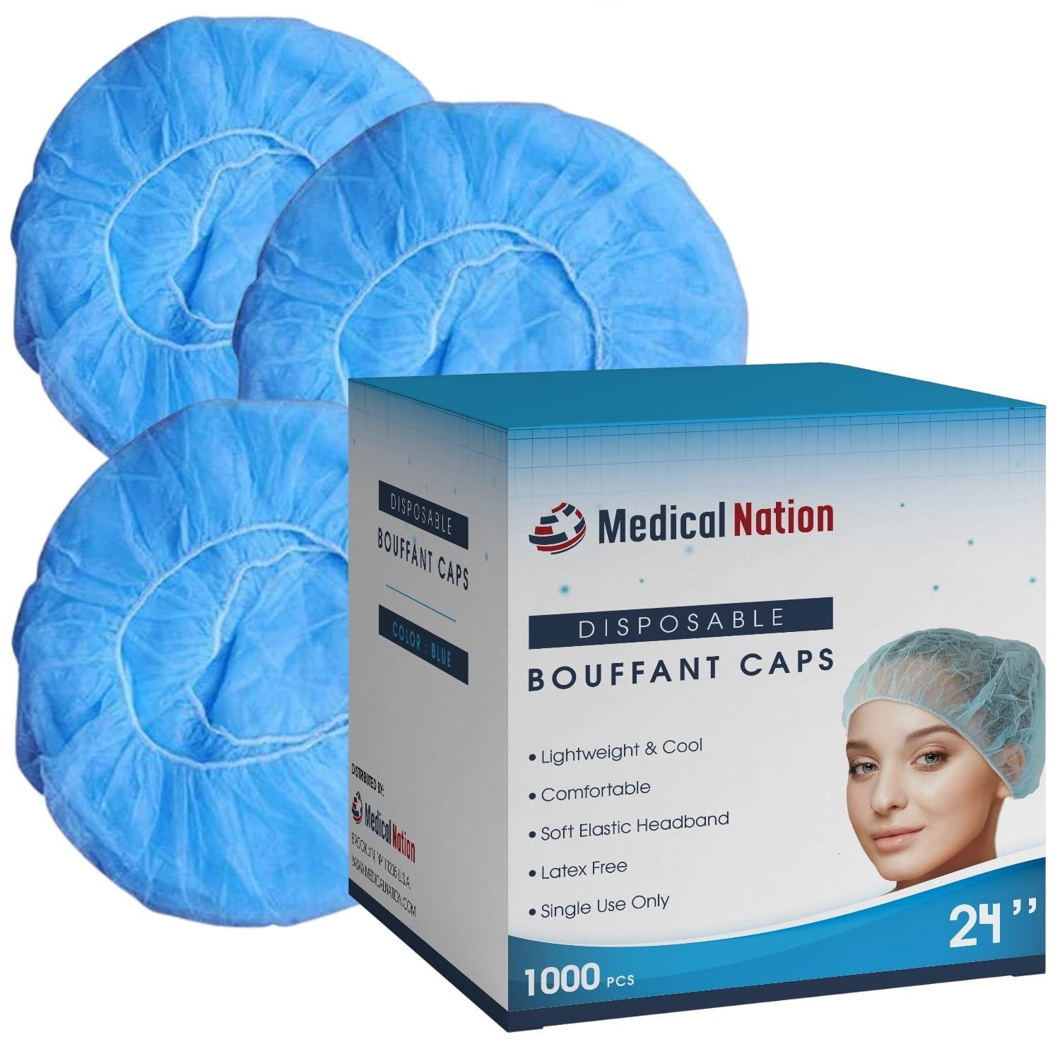 MEDICAL NATION 24" Disposable Bouffant Caps Hair Net | CASE OF 1000, BLUE | Non-Woven, Non-Pleated Hairnets | Perfect for Medical, Hospital, Labs, Nurse, Tattoo, Food Service, Cooking | Blue, Size 24" - Image 7