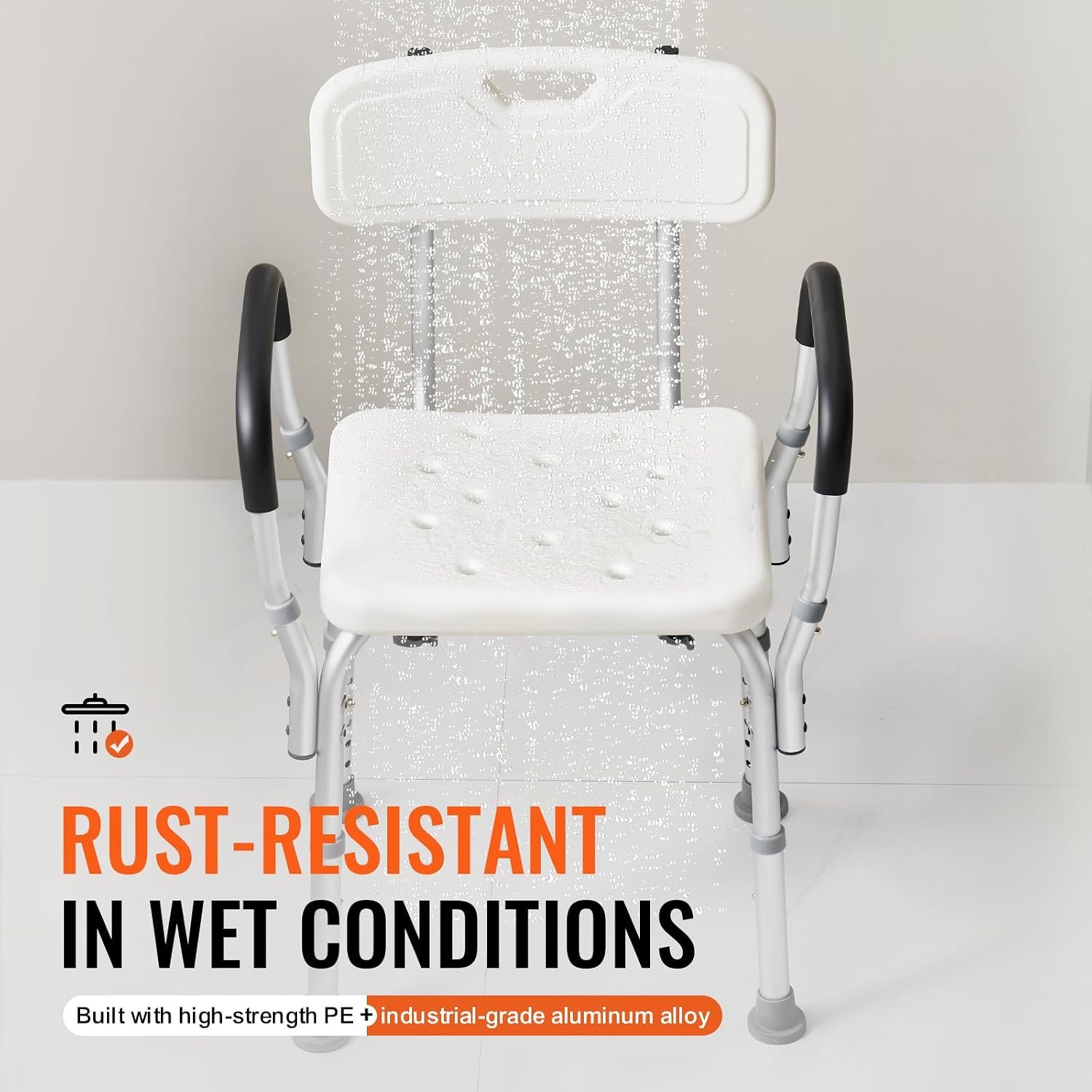 VEVOR Shower Chair, Shower Seat with Back, Adjustable Height Shower Stool, Shower Chair for Inside Shower Bathtub, Non-Slip Bathroom Bench Bath Chair for Elderly Disabled Handicap, 350 LBS Capacity - Image 4