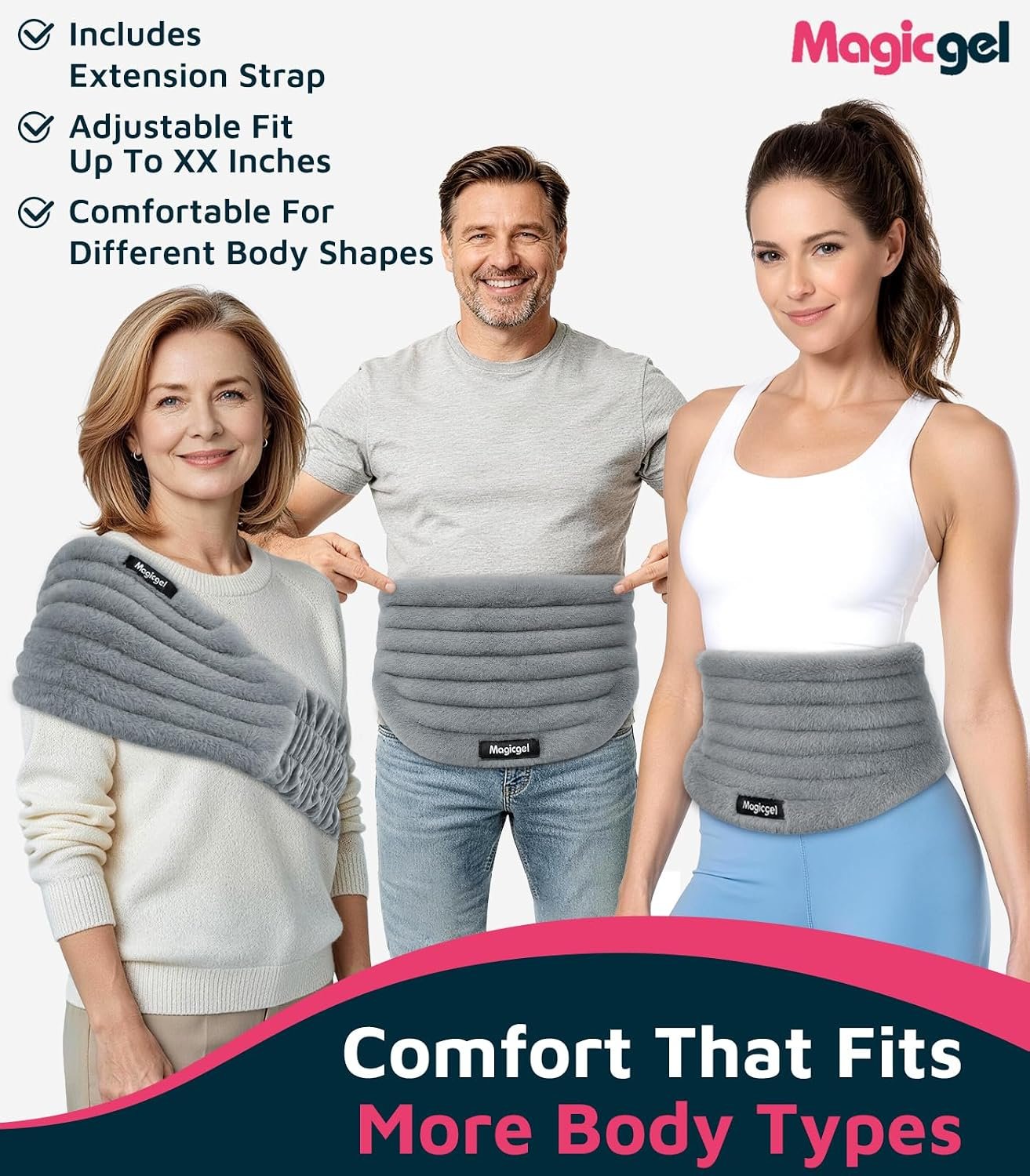 Magic Gel Microwave Heating Pad for Back Pain Relief, Clay Moist Heat Wrap with Adjustable Strap, Reusable Hot Therapy Pack for Lower Back, Period Cramps, Neck, Shoulder & Muscle Tension, Gray - Image 7