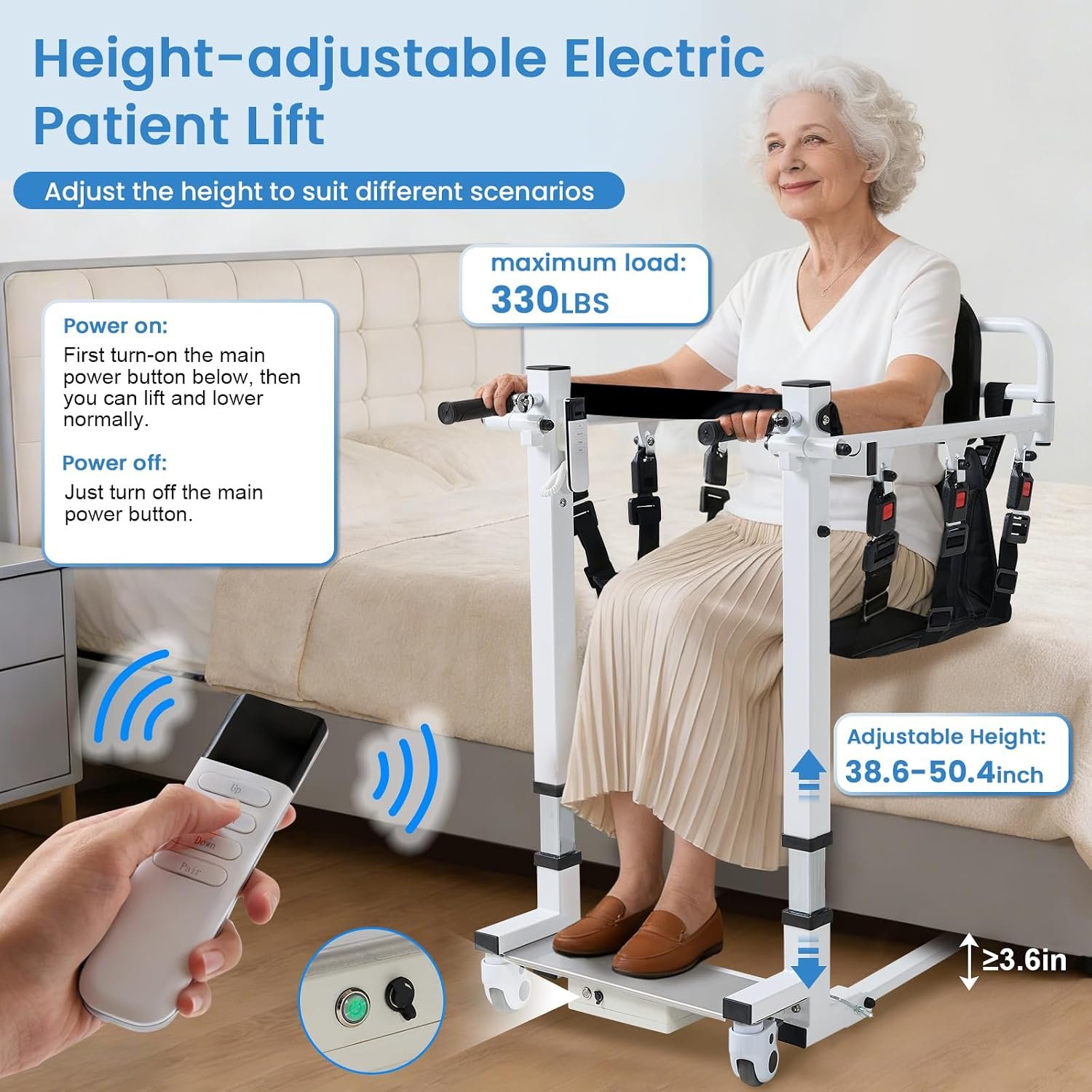 Electric Patient Lift Transfer Chair, Electric Transfer Lift for Car, Portable Folding Patient Lift for Home, Adjustable Height Bathroom Transfer Chairs for Seniors, Adults, Disabled - Image 9