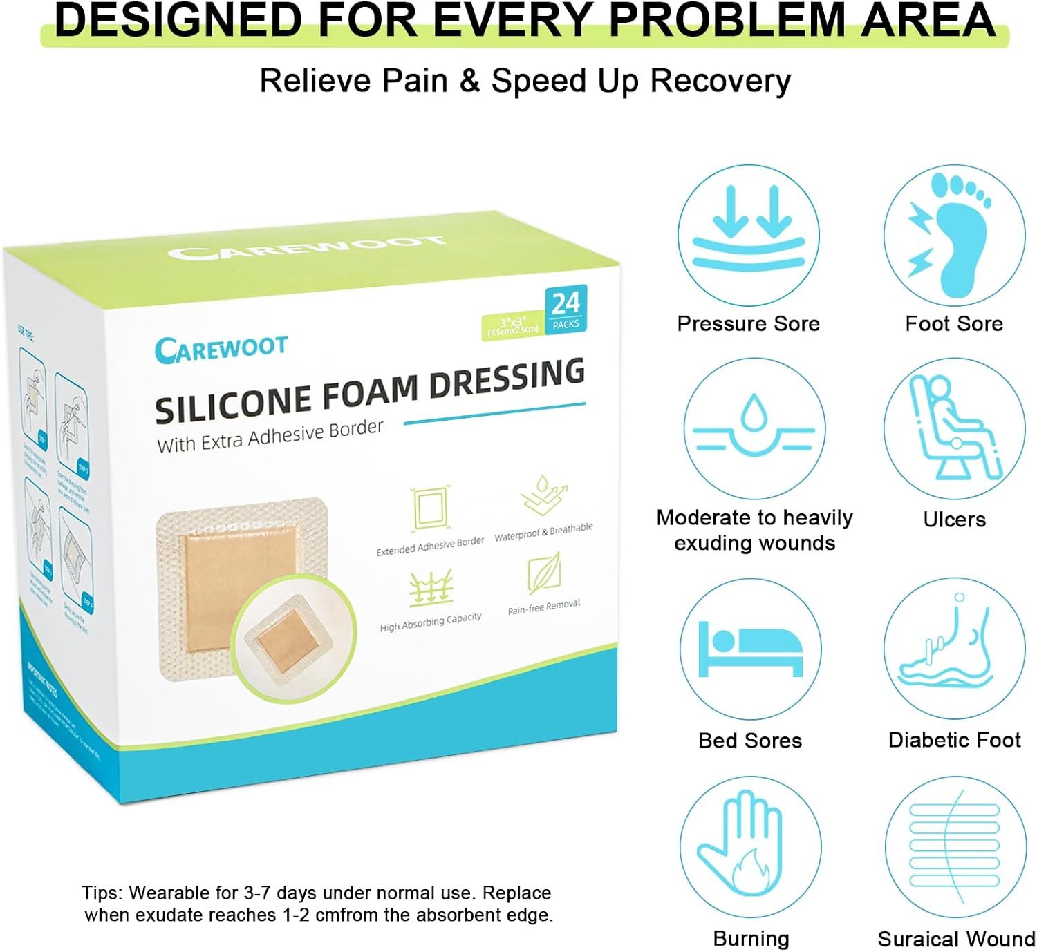 FSA Eligible HSA 24 Pack Silicone Foam Dressing 3''x3'' with Gentle Border - Image 4