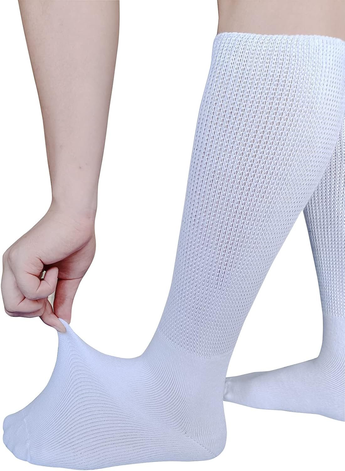 CIRZUEX Extra Wide Socks for Lymphedema Swollen Feet Leg, Bariatric Socks, Cast Boot Sock, Diabetic Non Binding Neuropathy Swelling Women Men 2 Pairs - Image 4