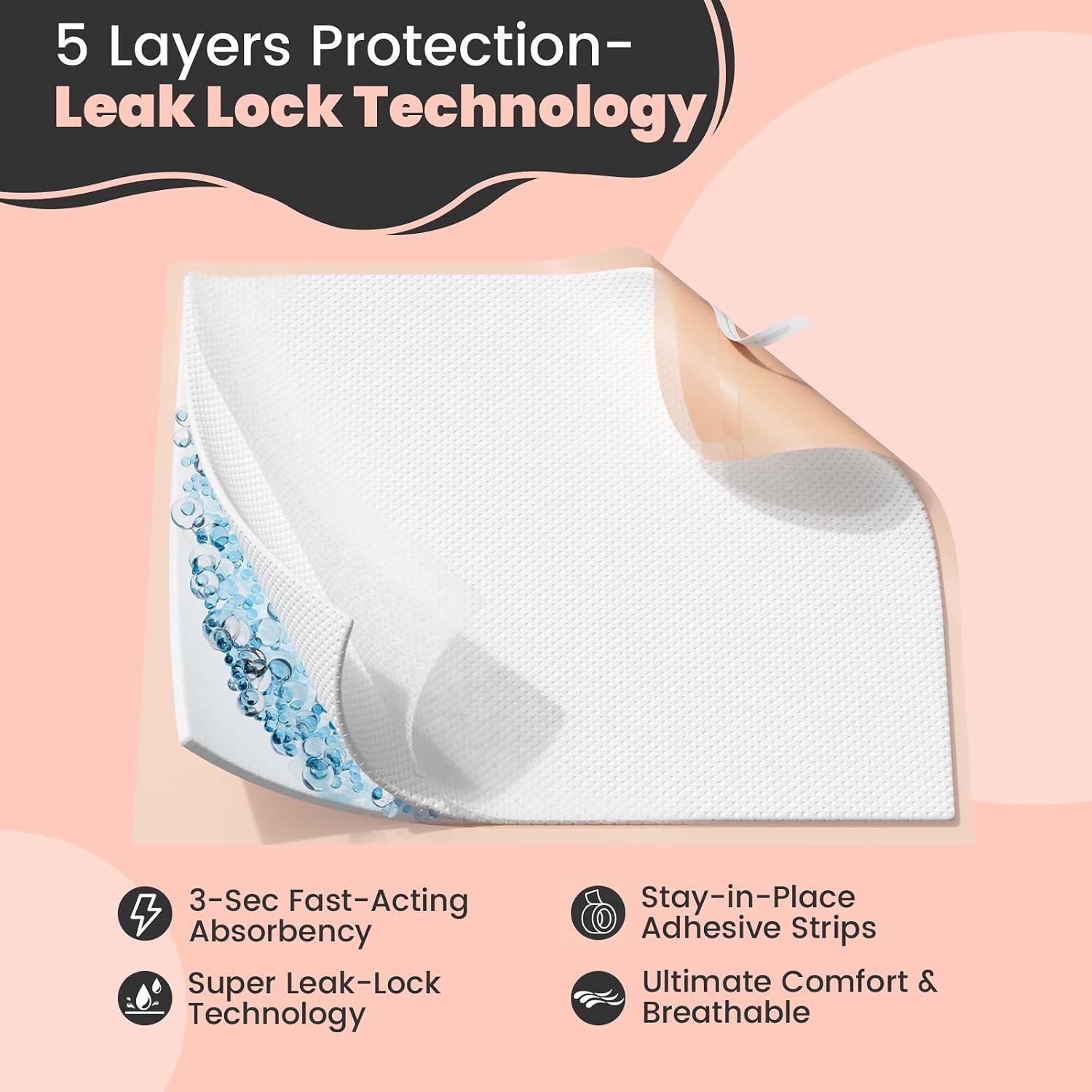 MKISS Bed Pads with Adhesive Strip 30"x36", Thick Absorbent Incontinence Adults Underpads Disposable, Leakproof Pee Pads, Extra Large Pet Training Pads,50 Count - Image 2