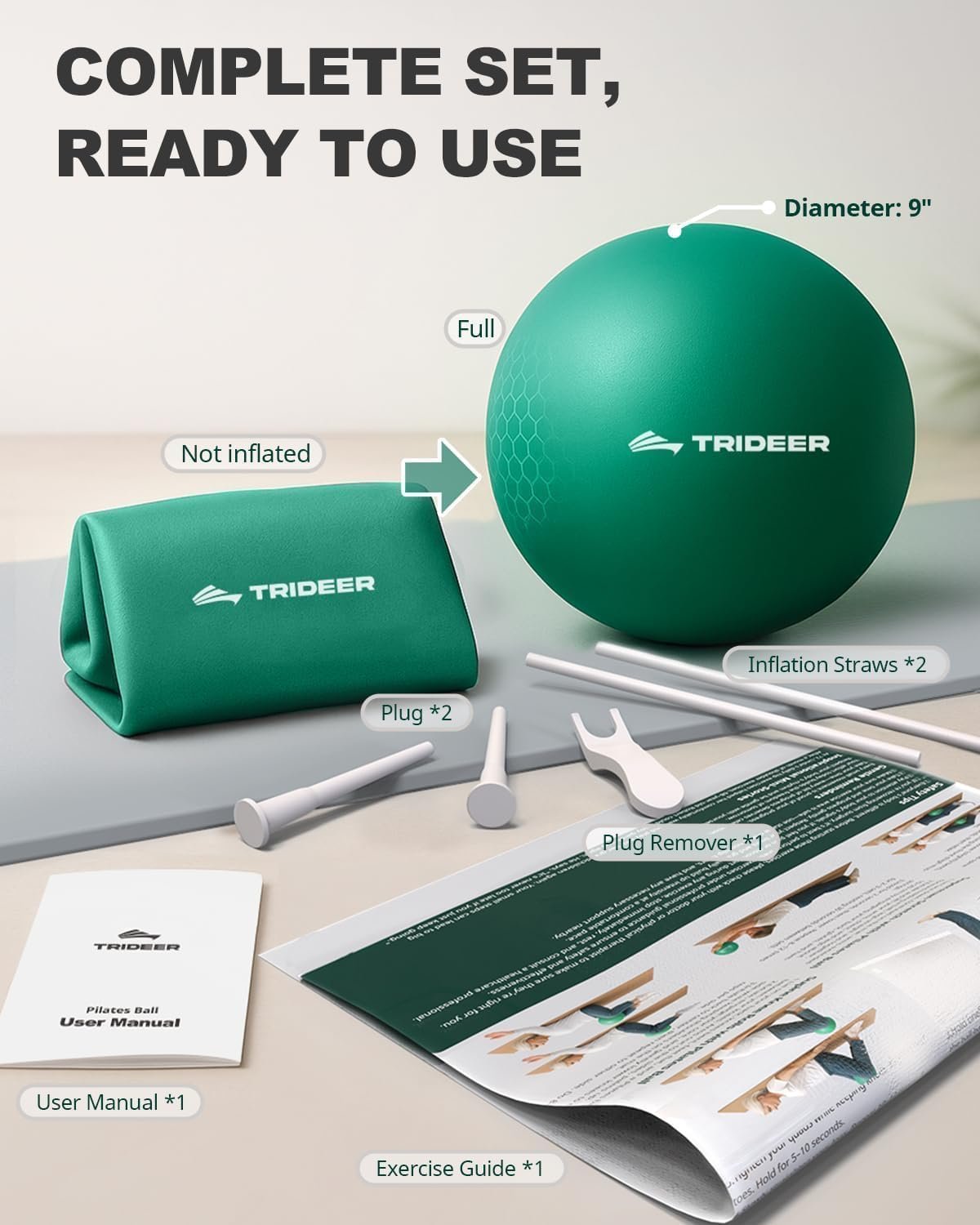 Trideer Exercise Ball for Rehabilitation with Guide, 9 Inch Pilates Ball - Image 8