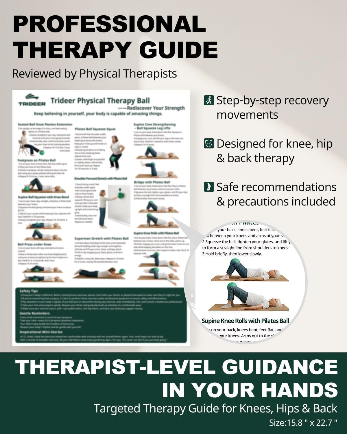 Trideer Exercise Ball for Rehabilitation with Guide, 9 Inch Pilates Ball - Image 7