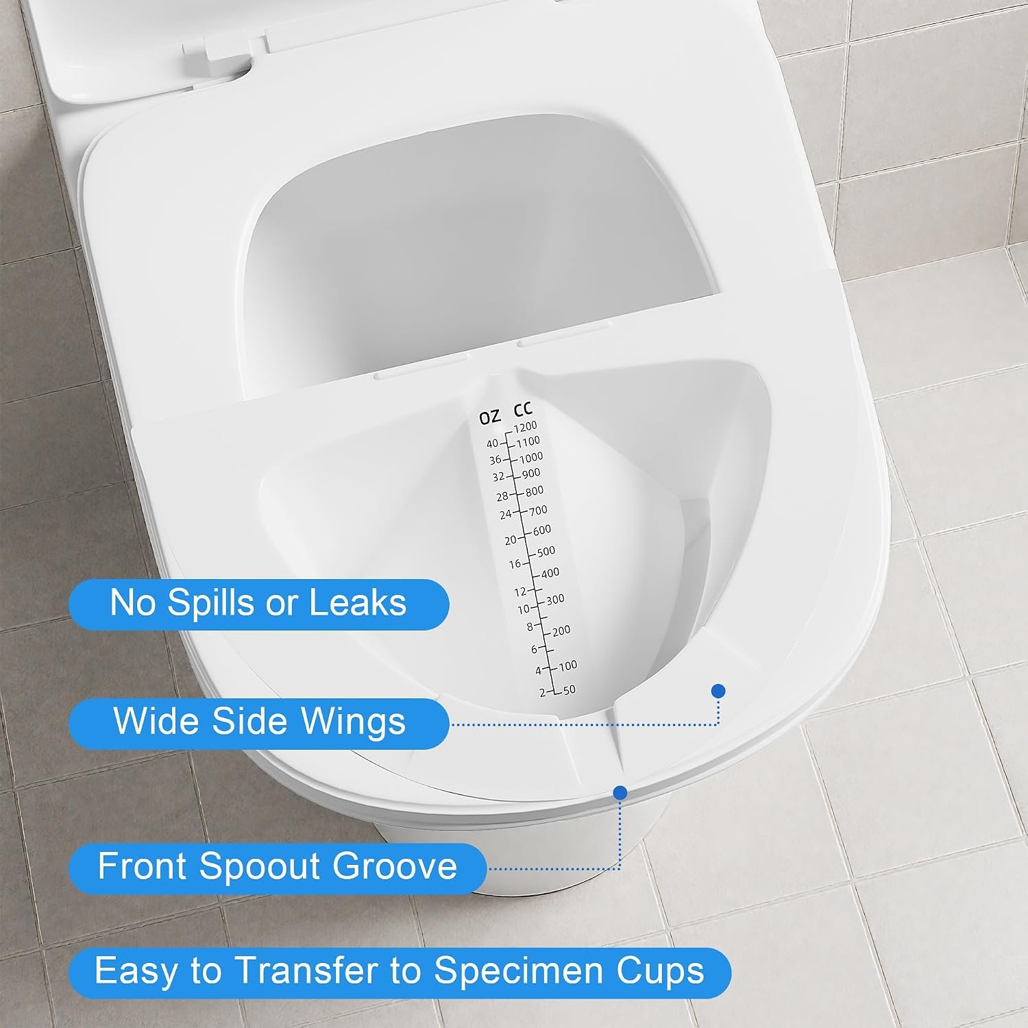 Urine Collection Hat for Toilet, Graduated Specimen Collector Pans 40oz/1200cc with Clear Readings, Universal Urine Pee Stool Sample Collection Kit for Women and Elderly, 10 Pack - Image 5
