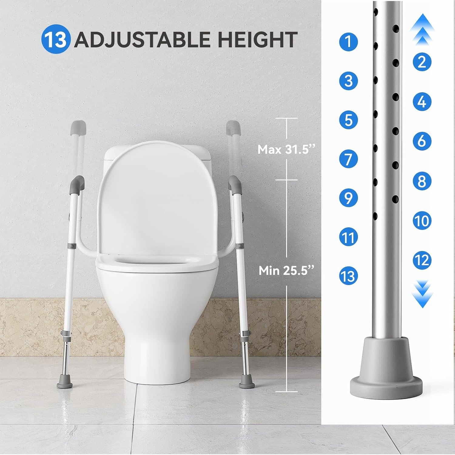 Loyoda Toilet Safety Rail, Adjustable Height & Width, 350 lbs for Seniors - Image 5