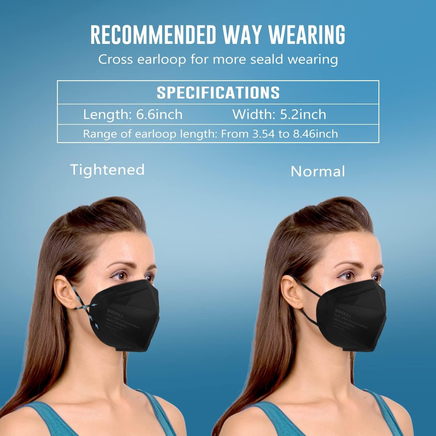 WWDOLL KN95 Face Masks 50 Pack, 5-Layer Breathable Disposable Respirator Mask for Adult Black - Image 4