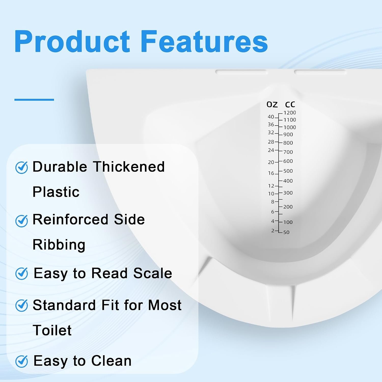 Urine Collection Hat for Toilet, Graduated Specimen Collector Pans 40oz/1200cc with Clear Readings, Universal Urine Pee Stool Sample Collection Kit for Women and Elderly, 10 Pack - Image 4