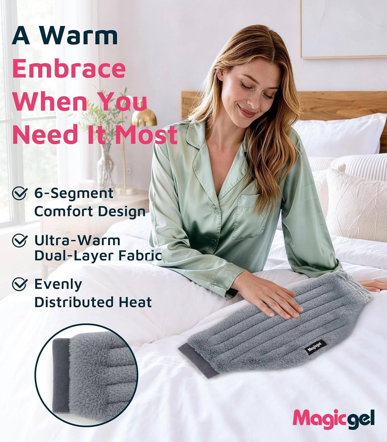 Magic Gel Microwave Heating Pad for Back Pain Relief, Clay Moist Heat Wrap with Adjustable Strap, Reusable Hot Therapy Pack for Lower Back, Period Cramps, Neck, Shoulder & Muscle Tension, Gray - Image 6