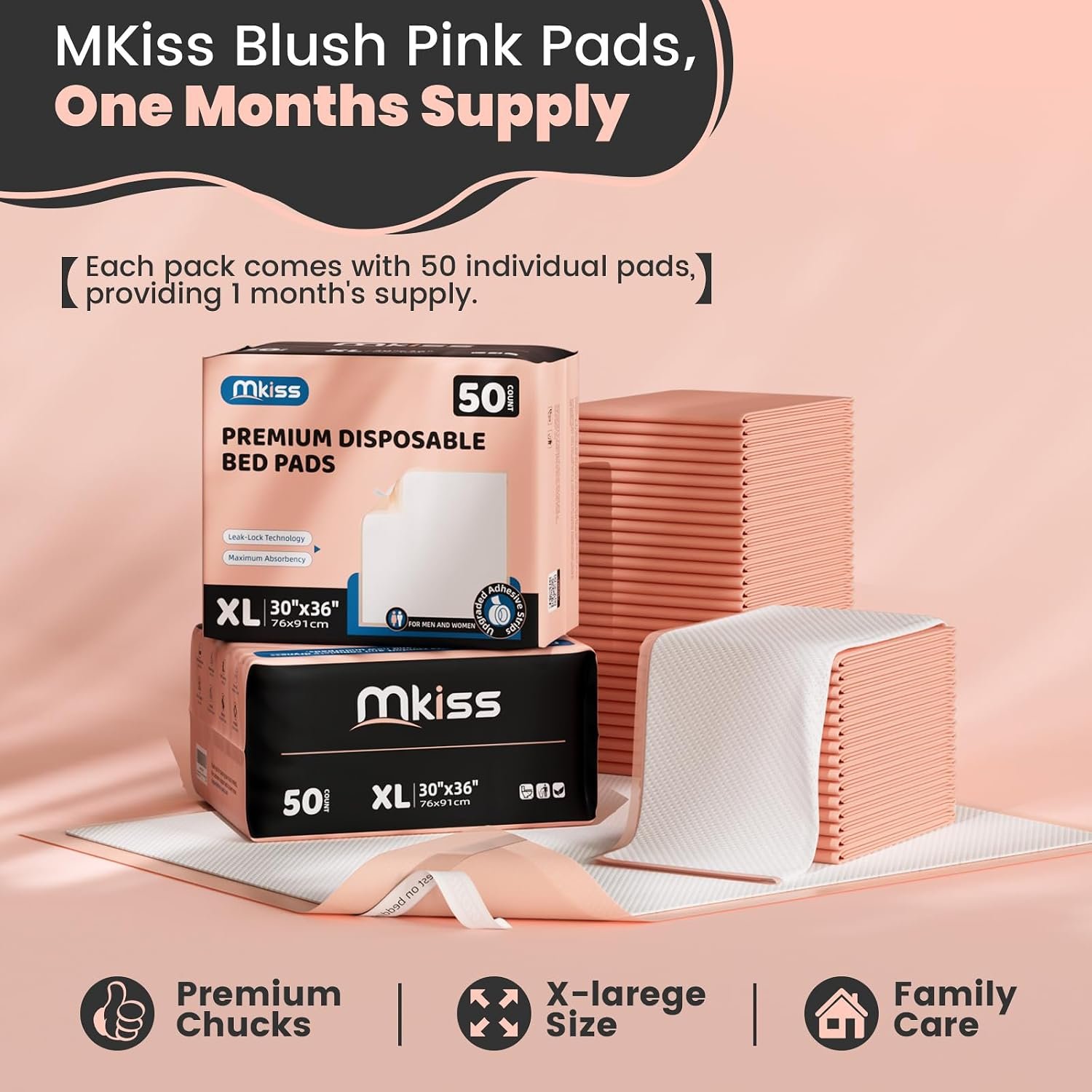 MKISS Bed Pads with Adhesive Strip 30"x36", Thick Absorbent Incontinence Adults Underpads Disposable, Leakproof Pee Pads, Extra Large Pet Training Pads,50 Count - Image 8
