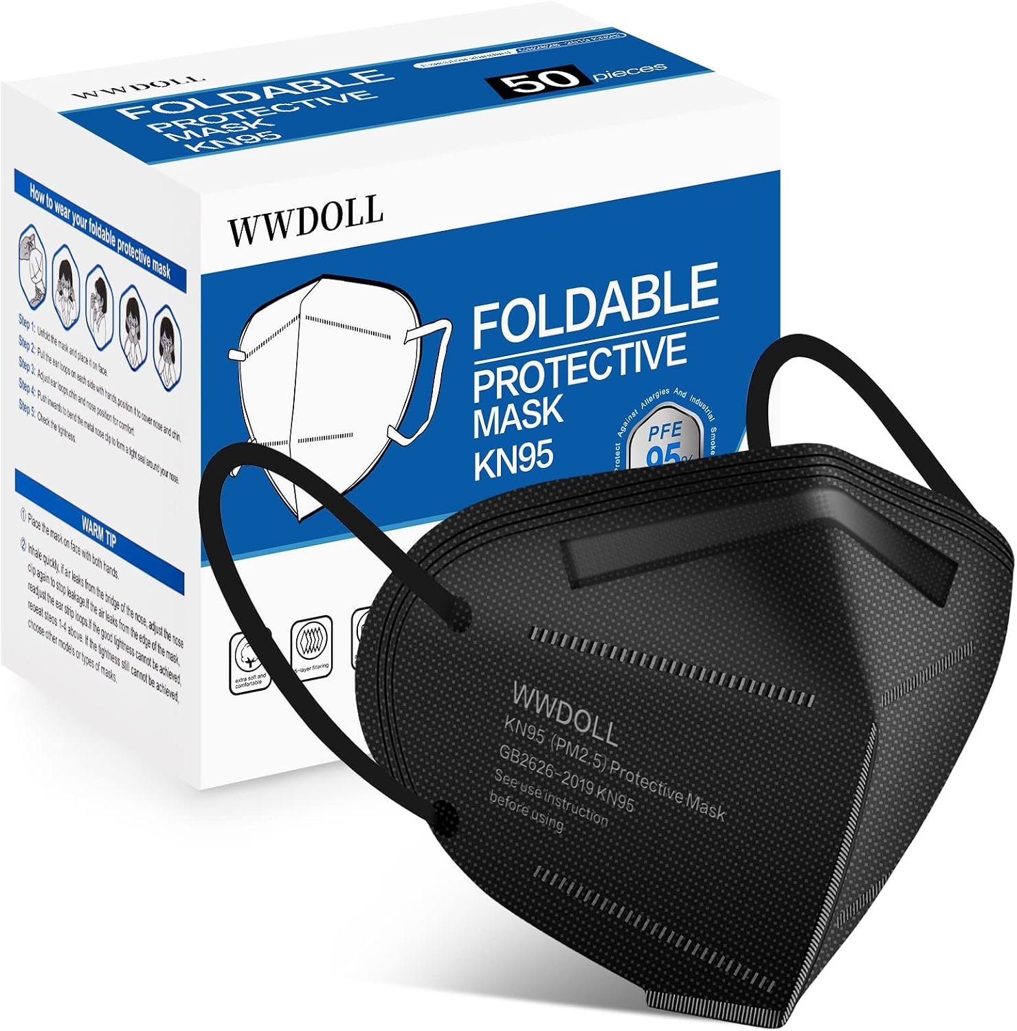 WWDOLL KN95 Face Masks 50 Pack, 5-L...