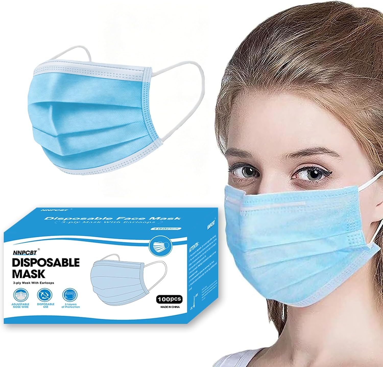 Blue Disposable Face Masks 100 pcs