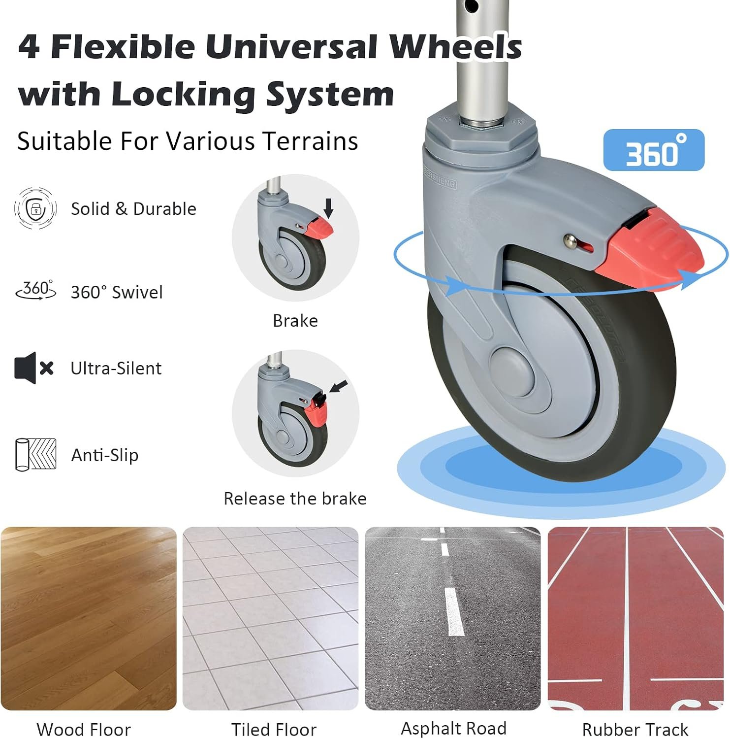 Giantex 4-in-1 Bedside Commode Shower Wheelchair, Commode Chair for Toilet with Arms, 4 Lockable Wheels, Detachable Bucket, Height Adjustable & Flip-up Footrest, Padded Mobile Toilet Chair - Image 5