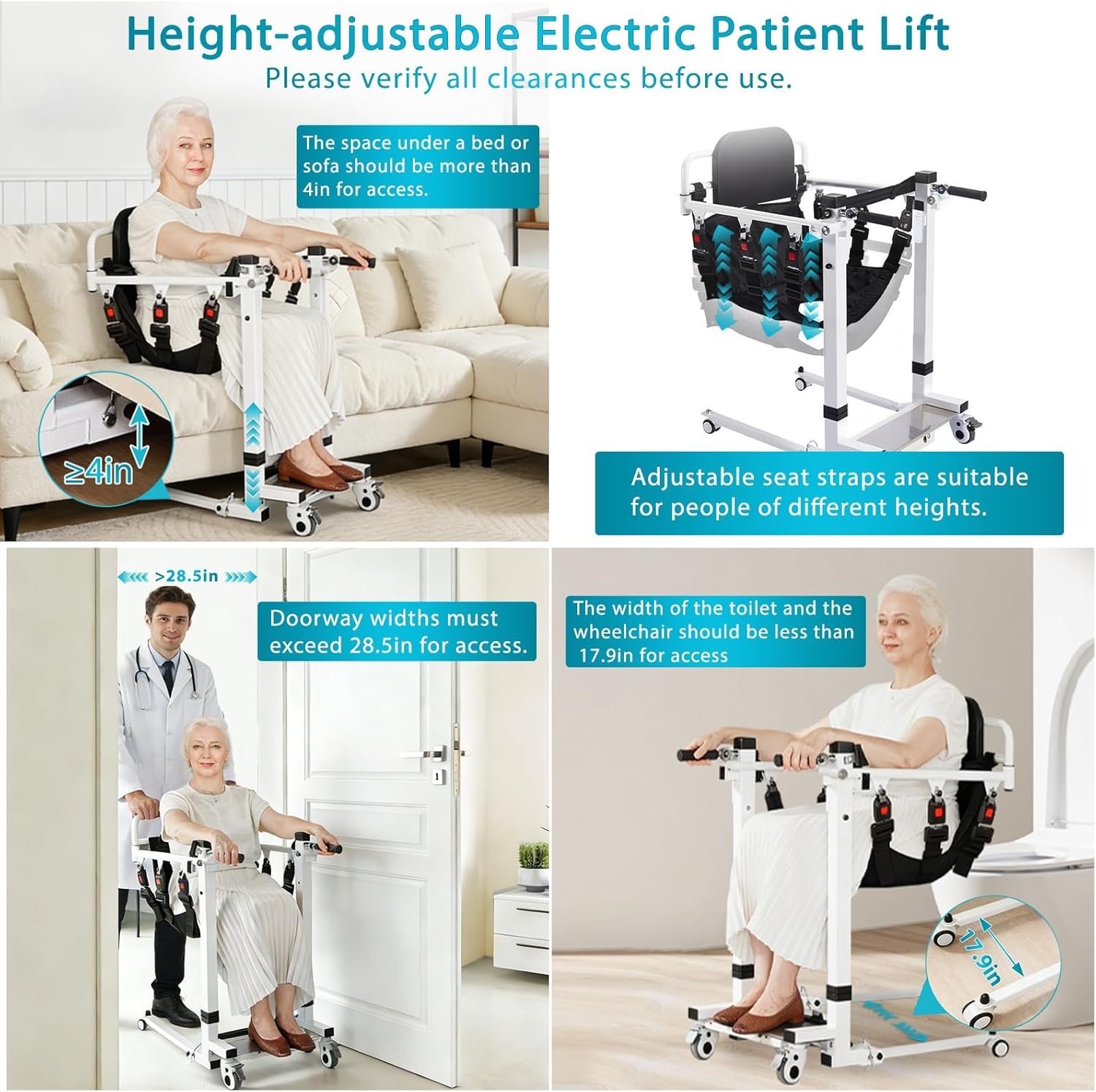 Electric Patient Lift Transfer Chair, Electric Transfer Lift for Car, Portable Folding Patient Lift for Home, Adjustable Height Bathroom Transfer Chairs for Seniors, Adults, Disabled - Image 3