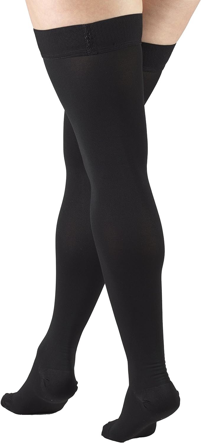 Truform 20-30 Mmhg Compression Stockings for Men & Women, Thigh High Length, Dot Top, Closed Toe, Black, Large (20-30 Mmhg) - Image 2