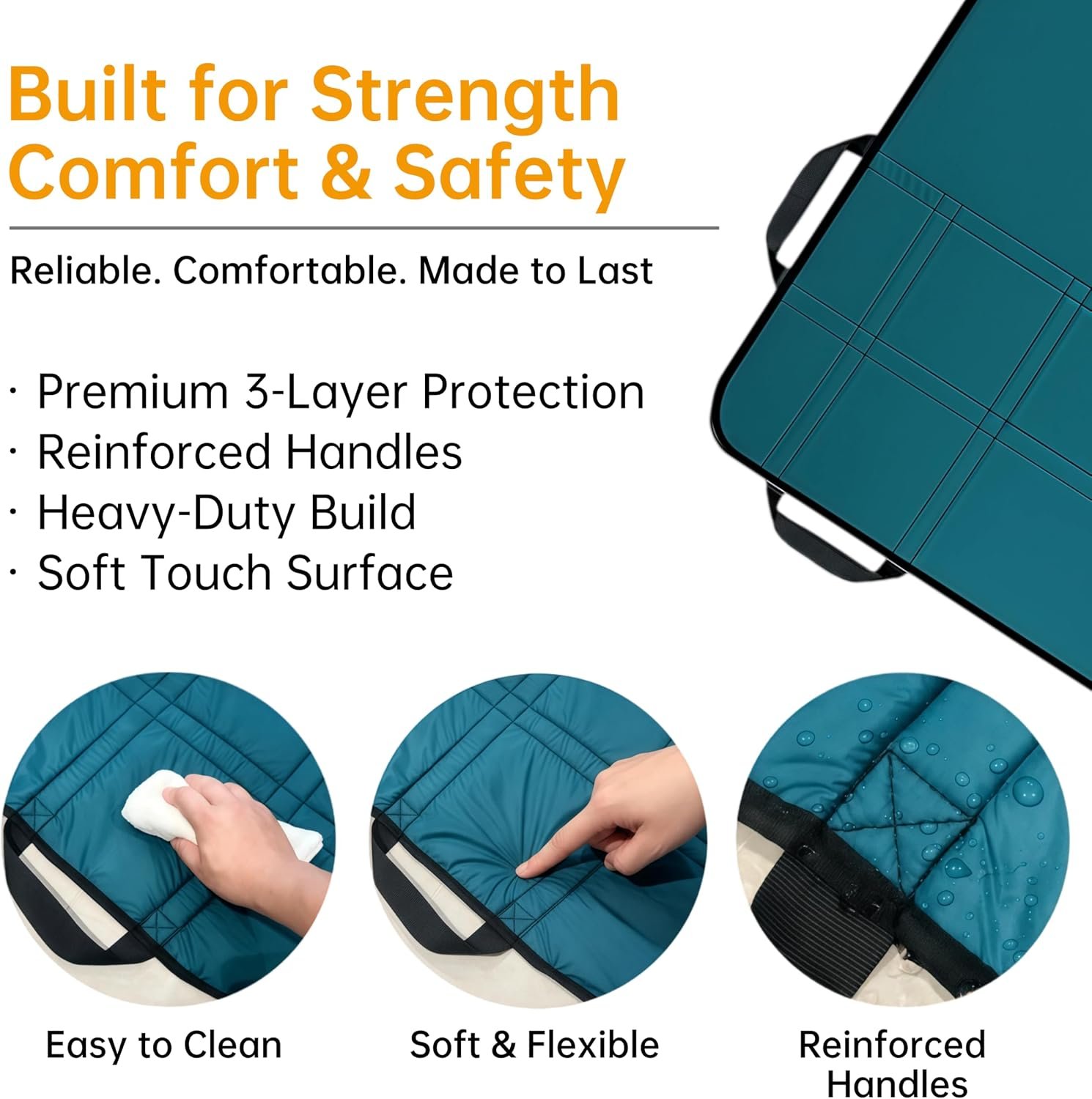 Upgraded 3-Layer Positioning Bed Pad with Handles, Transfer & Slide Sheet for Elderly Care, Waterproof Washable Draw Sheet for Turning, Lifting & Repositioning (48" x 40", Green) - Image 5