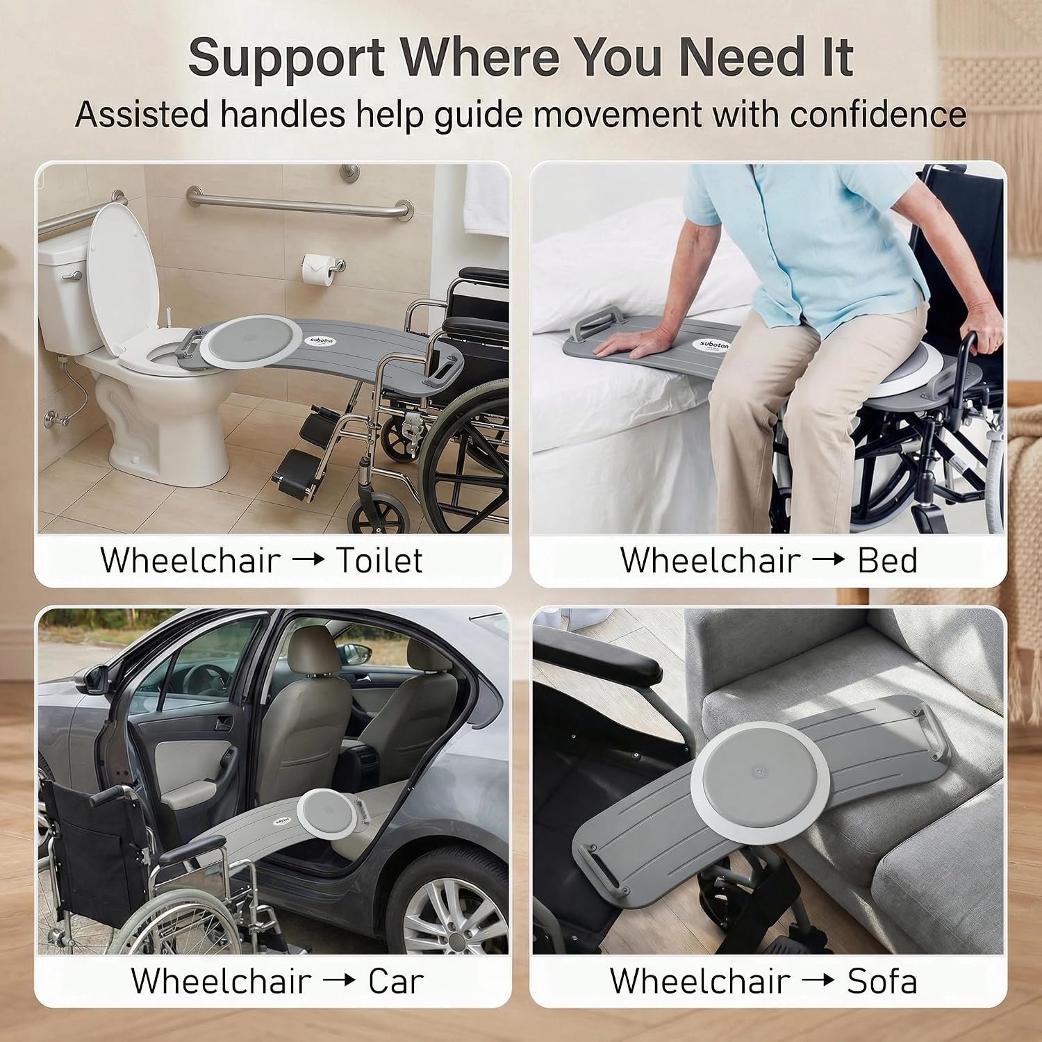 Transfer Board with Turntable & Dual Assisted Handles, Gray – Heavy Duty Sliding Transfer Board for Wheelchair to Bed, Chair Transfers, Non-Slip Mobility Aid for Elderly & Caregivers, FSA HSA Eligible - Image 4