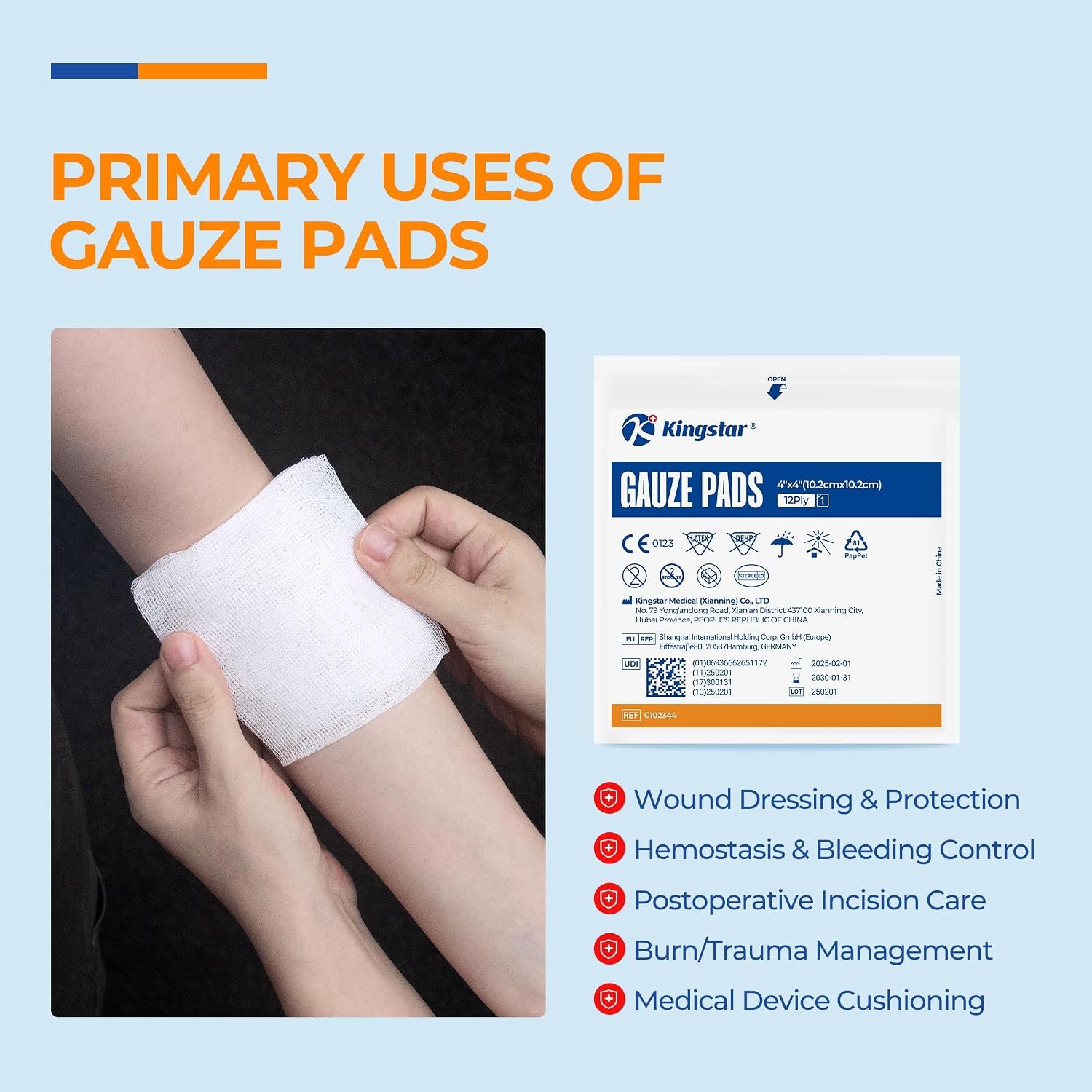 100 Pack Sterile Gauze Pads 4x4 Inch 12-Ply, 100% Cotton Large Gauze Sponges for Wound Care, Highly Absorbent Bulk Hospital-Grade First Aid & Surgical Dressing - Image 3
