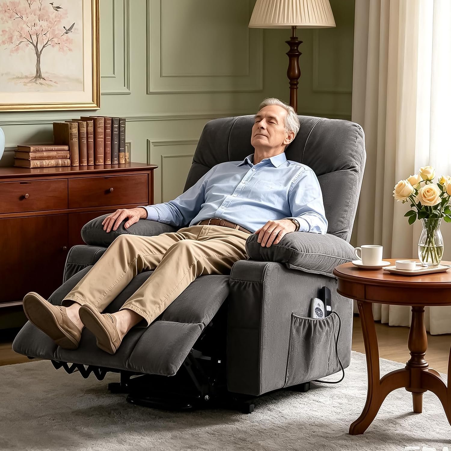 Power Lift Recliner Chair for Elderly with Vibration Massage and Lumbar Heating Electric Recliner Sofa with Cup Holders and USB Charge Port for Living Room Comfort - Image 8