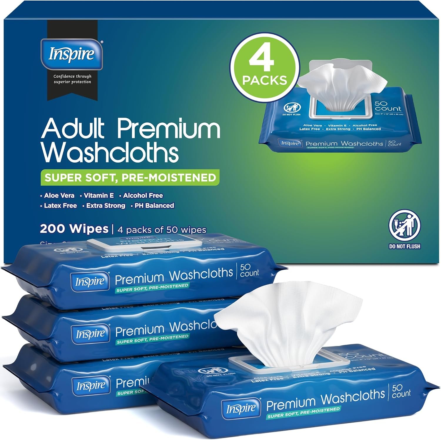 Inspire Adult Wet Wipes, Wash Cloth...