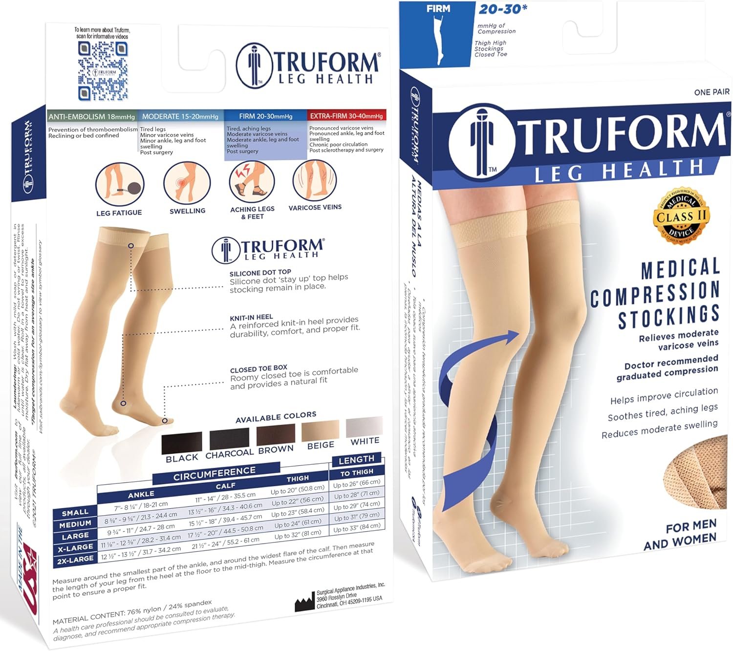Truform 20-30 Mmhg Compression Stockings for Men & Women, Thigh High Length, Dot Top, Closed Toe, Black, Large (20-30 Mmhg) - Image 3