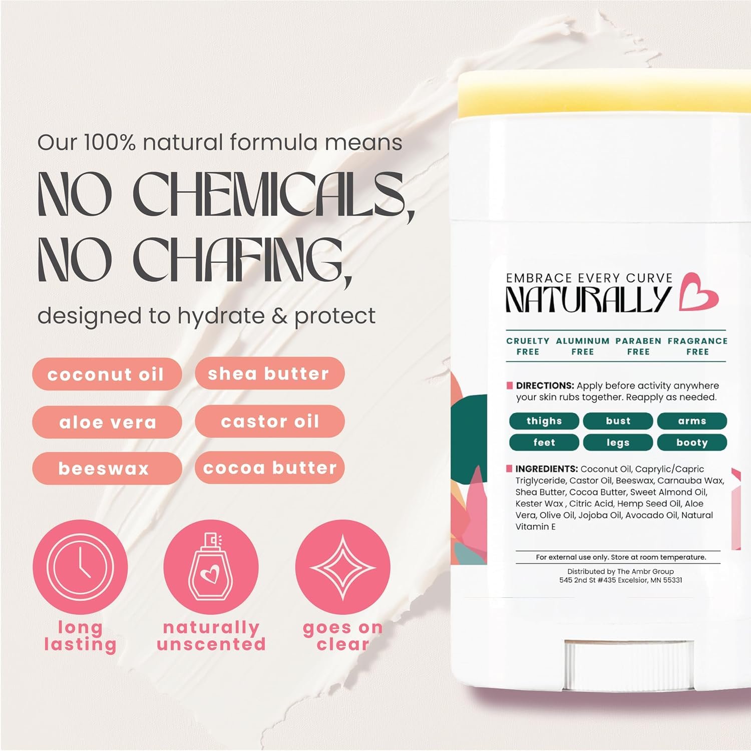 Zone Naturals Chafing Stick - 100% Natural Chub Rub Stick - Friction Defense Anti Chafing Stick Reduces Rubbing and Irritation - 1.5 Ounce - Image 2