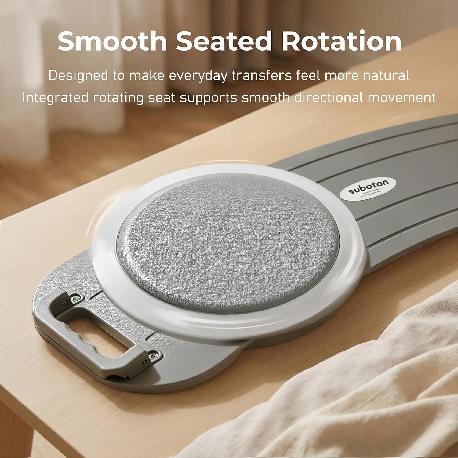 Transfer Board with Turntable & Dual Assisted Handles, Gray – Heavy Duty Sliding Transfer Board for Wheelchair to Bed, Chair Transfers, Non-Slip Mobility Aid for Elderly & Caregivers, FSA HSA Eligible - Image 3